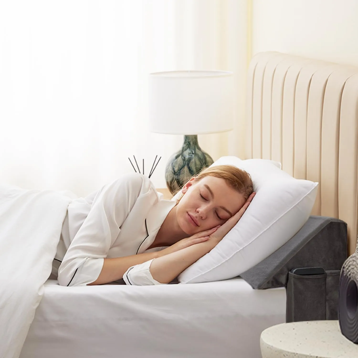 Queen Bed Wedge Pillow for Headboard, Wedge Pillow Headboard, Pillow Wedge for Headboard Gap, Bed Gap Filler - Fill The Gap (0-7") Between Headboard and Mattress (Short Plush, 60"x10"x6")