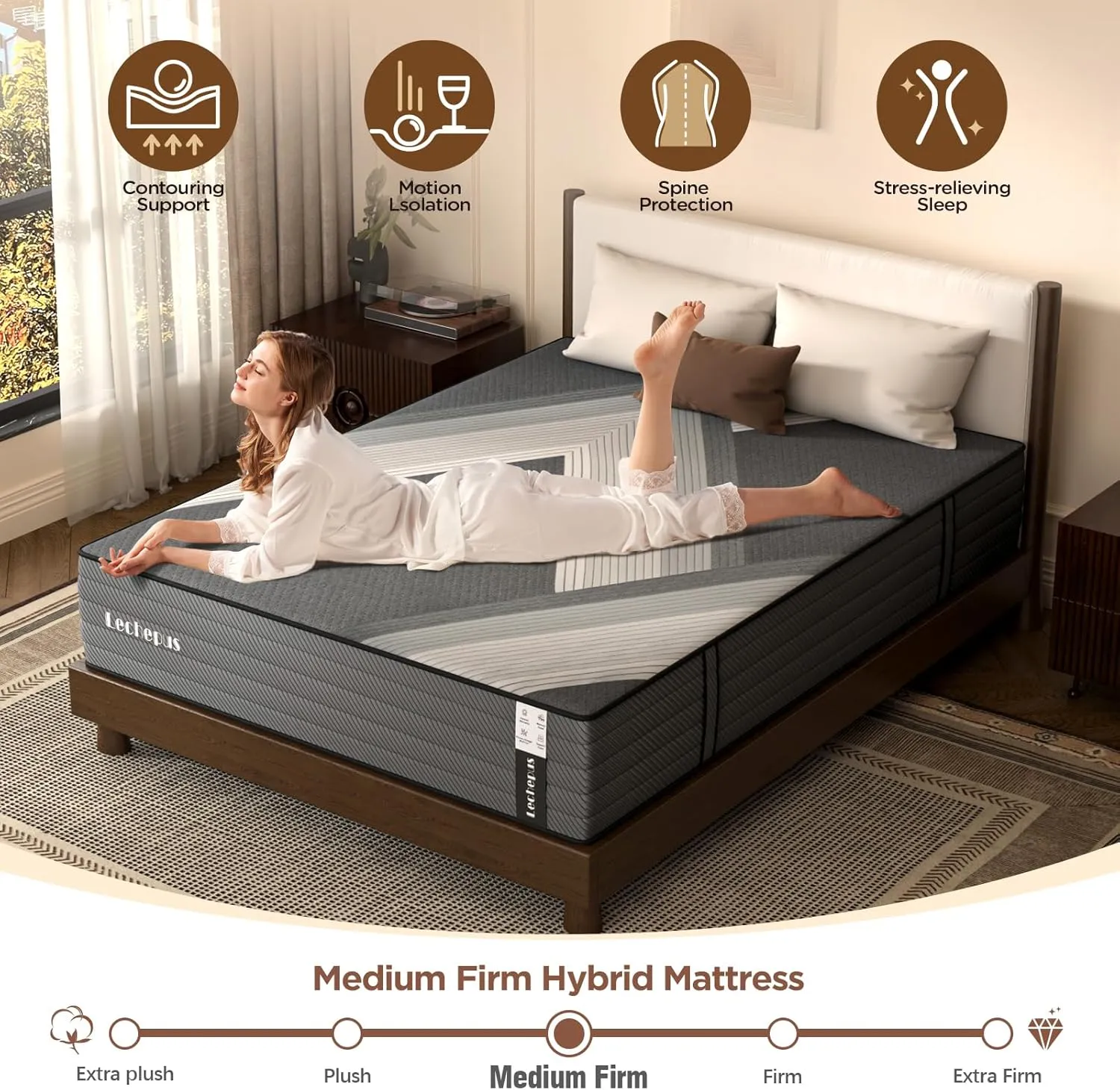 Queen Mattress, 10 Inch Medium Firm Hybrid Mattress in a Box, Supportive Memory Foam and Pocket Coil Queen Size for Back Support,Pressure Relife, Motion Isolation, No Fiberglass