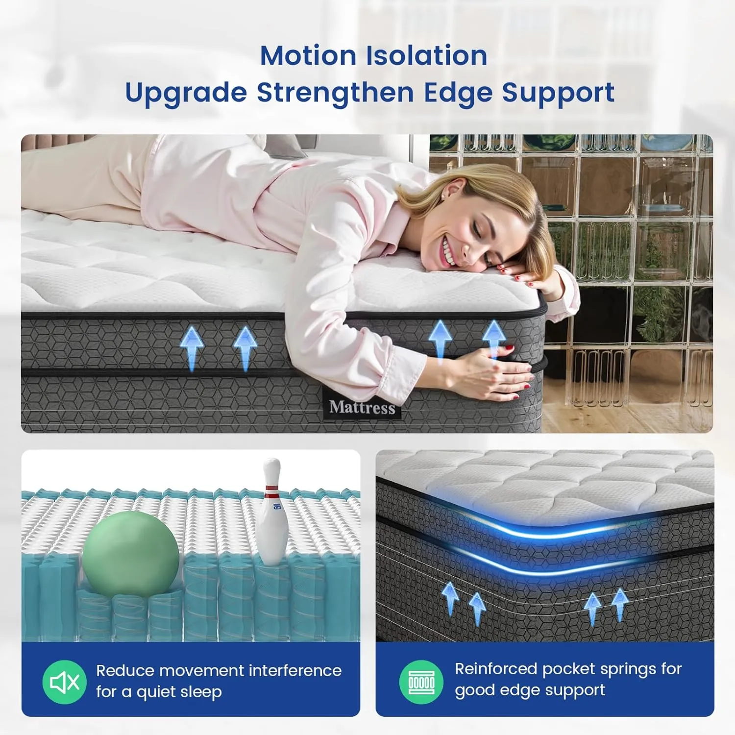 Queen Mattress, 12 Inch Hybrid Queen Bed Mattress in a Box, Medium Plush, Gel Memory Foam and Individual Pocket Spring for Pressure Relief, Edge Support, CertiPUR-US