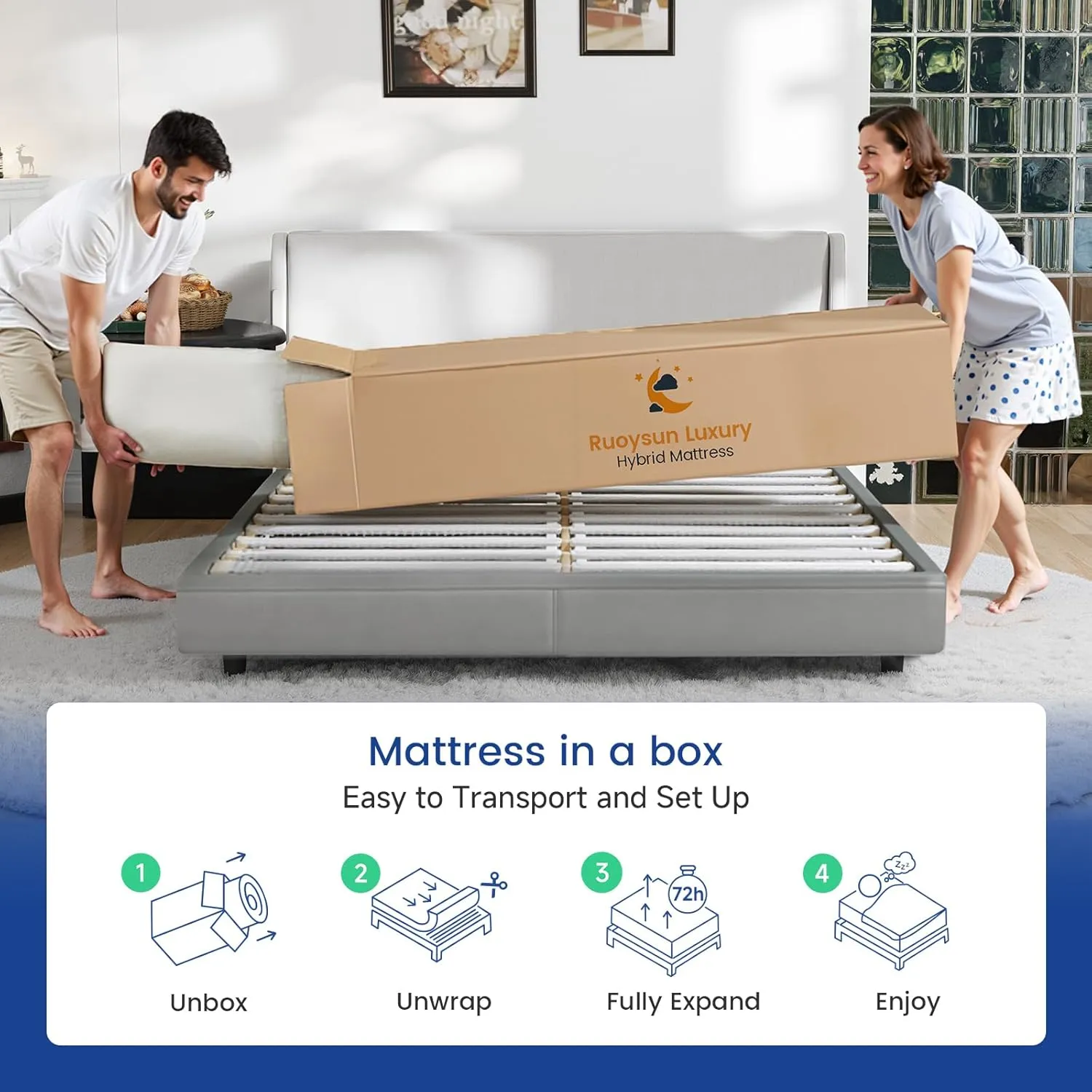 Queen Mattress, 12 Inch Hybrid Queen Bed Mattress in a Box, Medium Plush, Gel Memory Foam and Individual Pocket Spring for Pressure Relief, Edge Support, CertiPUR-US