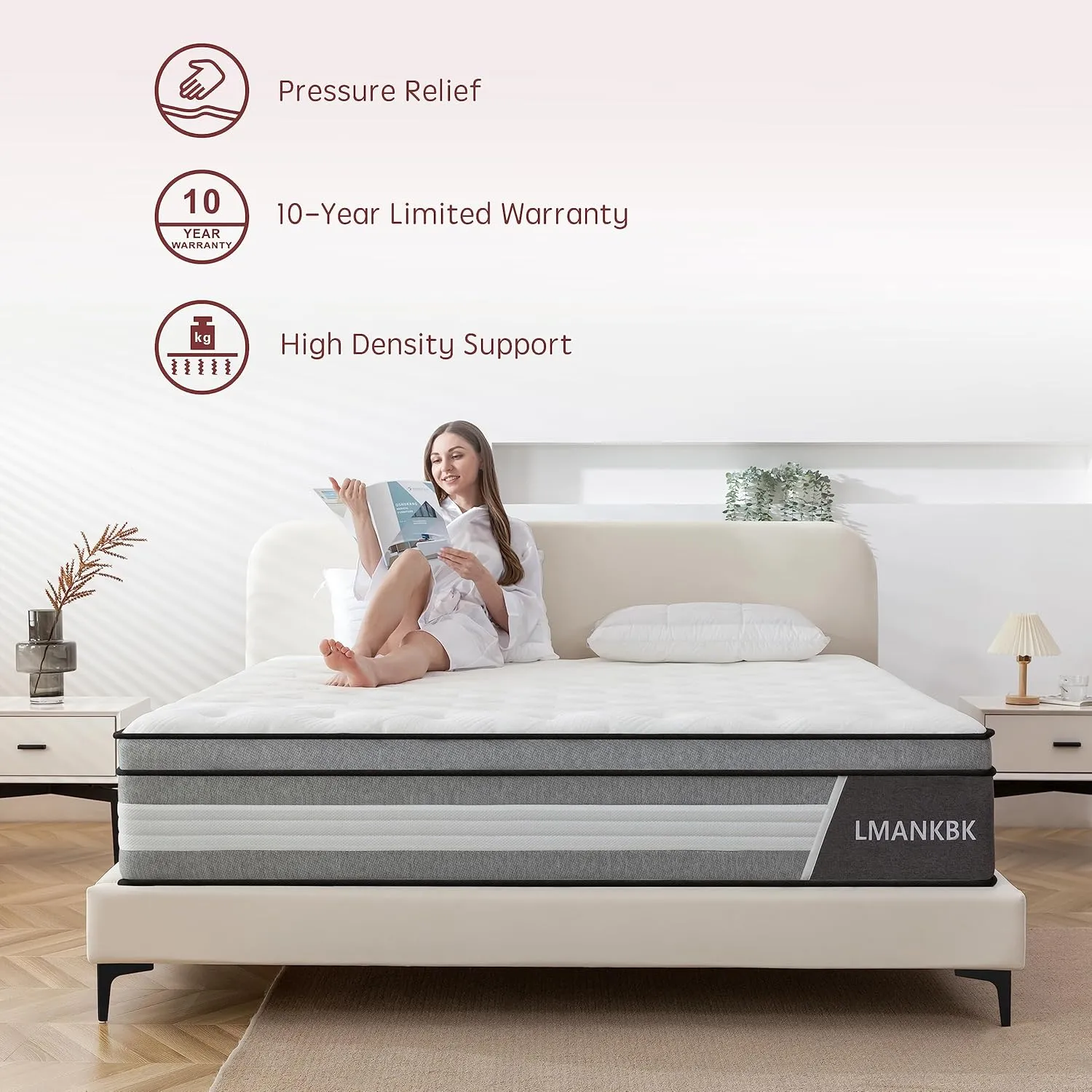 Queen mattress, 12 Inch Innerspring Hybrid Mattresses in a Box with Gel Memory Foam, Individually Wrapped Encased Coil Pocket Spring Mattress, Pressure Relief, Medium Firm Support, 60"*80"*12"