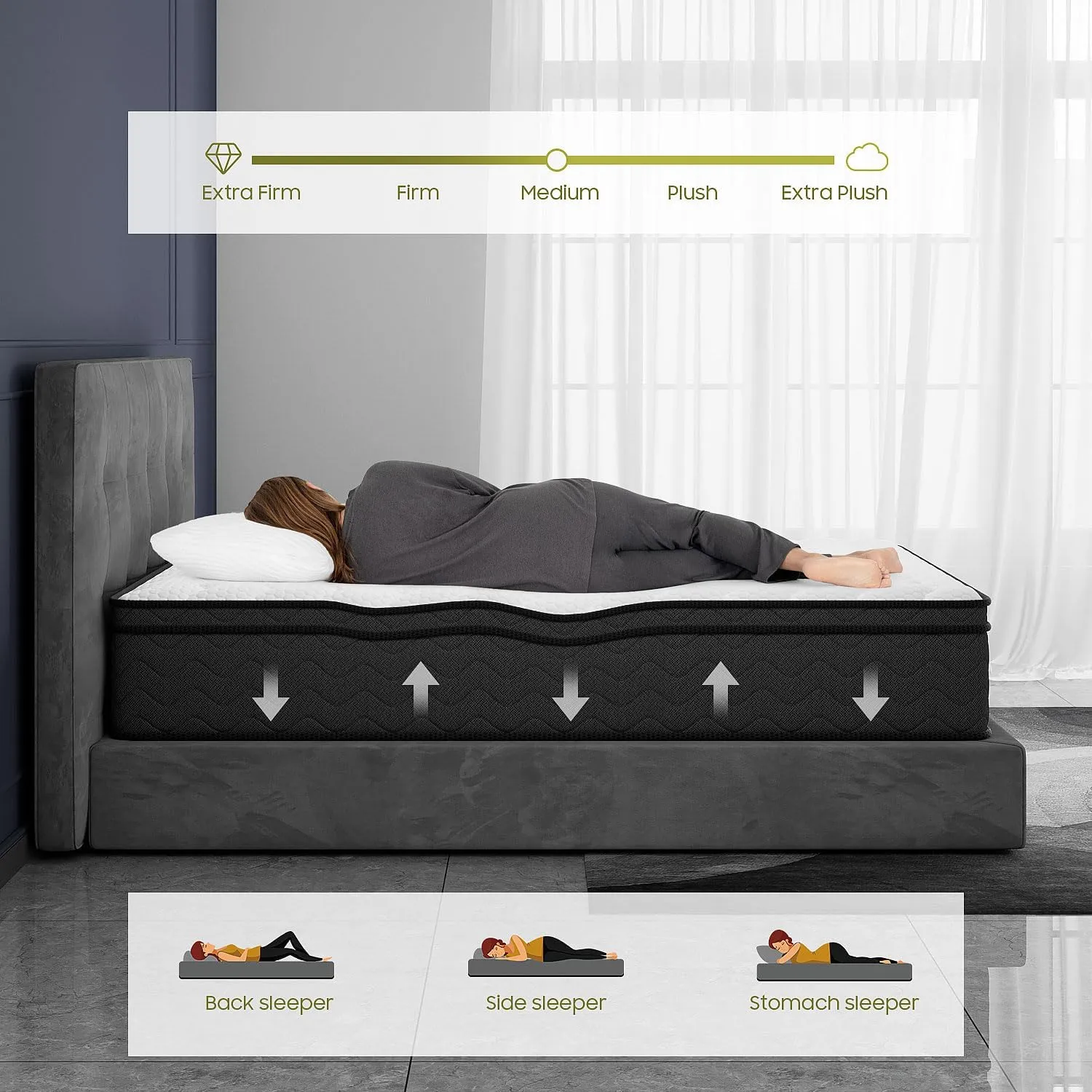 Queen Mattress, 12 Inch Mattress Queen Size, Hybrid Matress in a Box, Memory Foam & Medium Firm Support, Oeko-TEX & CertiPUR-US Certified, Pressure Relief, Cool & Breathable