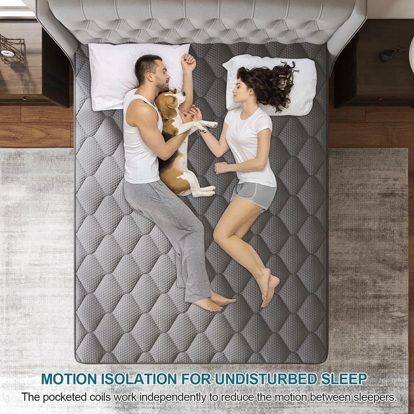 Queen Mattress, 14 Inch Hybrid Mattresses Grey Euro Top Medium Firm for Back & Lumbar Support, 100 Night Trial, Individual Pocket Spring Bed for Motion Isolation & Pressure Relief