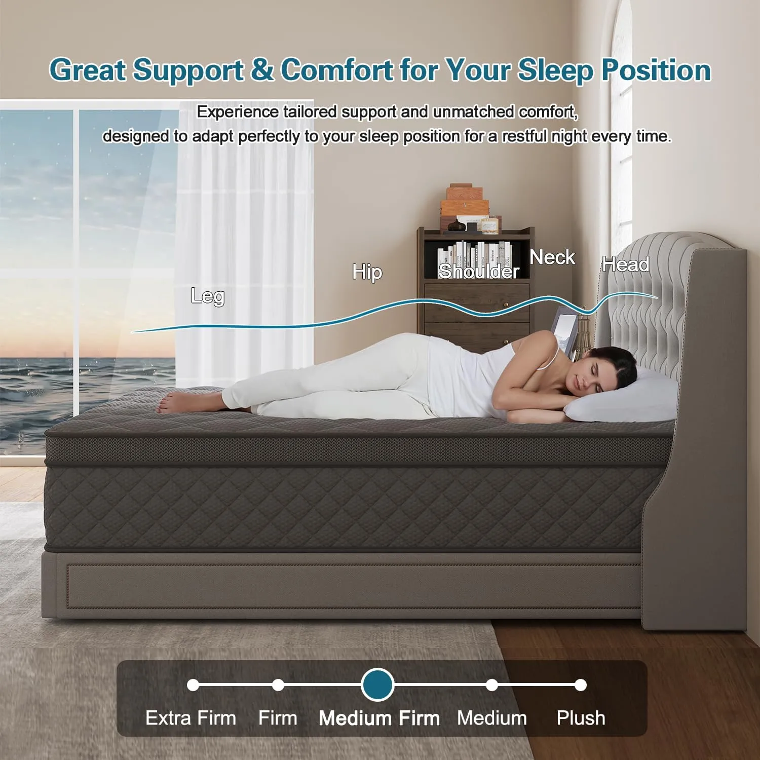 Queen Mattress, 14 Inch Hybrid Mattresses Grey Euro Top Medium Firm for Back & Lumbar Support, 100 Night Trial, Individual Pocket Spring Bed for Motion Isolation & Pressure Relief