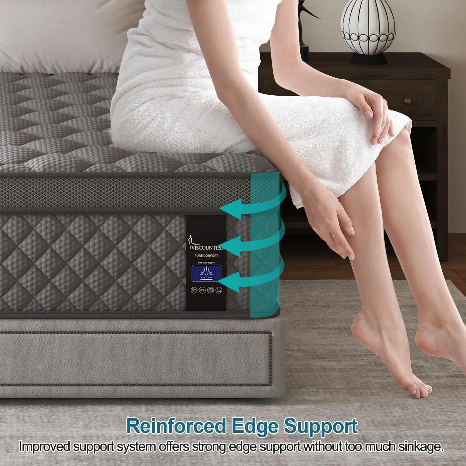 Queen Mattress, 14 Inch Hybrid Mattresses Grey Euro Top Medium Firm for Back & Lumbar Support, 100 Night Trial, Individual Pocket Spring Bed for Motion Isolation & Pressure Relief