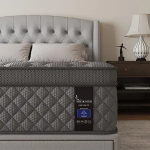 Queen Mattress, 14 Inch Hybrid Mattresses Grey Euro Top Medium Firm for Back & Lumbar Support, 100 Night Trial, Individual Pocket Spring Bed for Motion Isolation & Pressure Relief