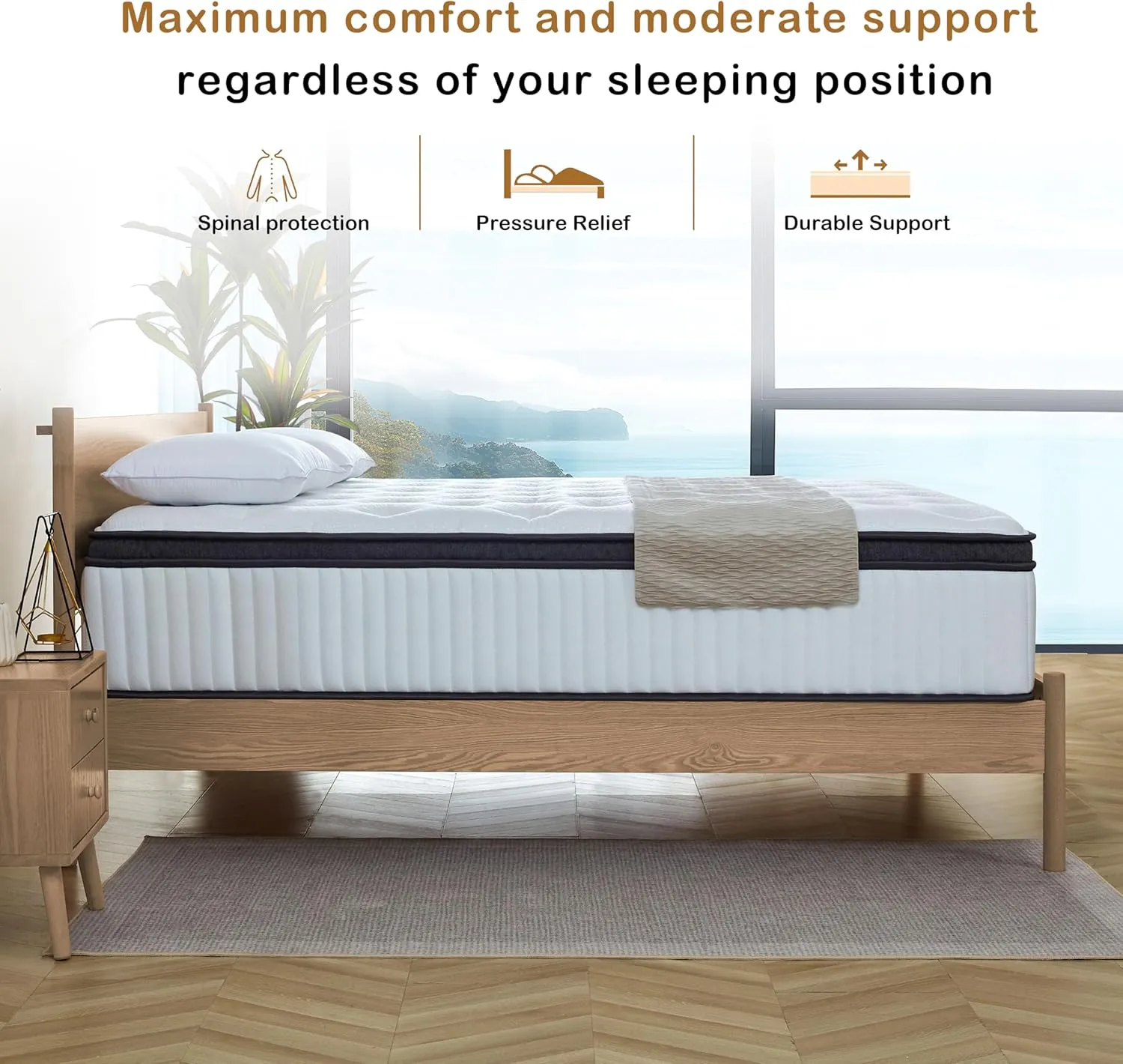 Queen Mattress, 14 Inch Innerspring Hybrid Mattress in a Box with Gel Memory Foam, Individually Wrapped Encased Coil Pocket Spring Mattress, Pressure Relief, Medium Firm Support, 60"*80"*14"