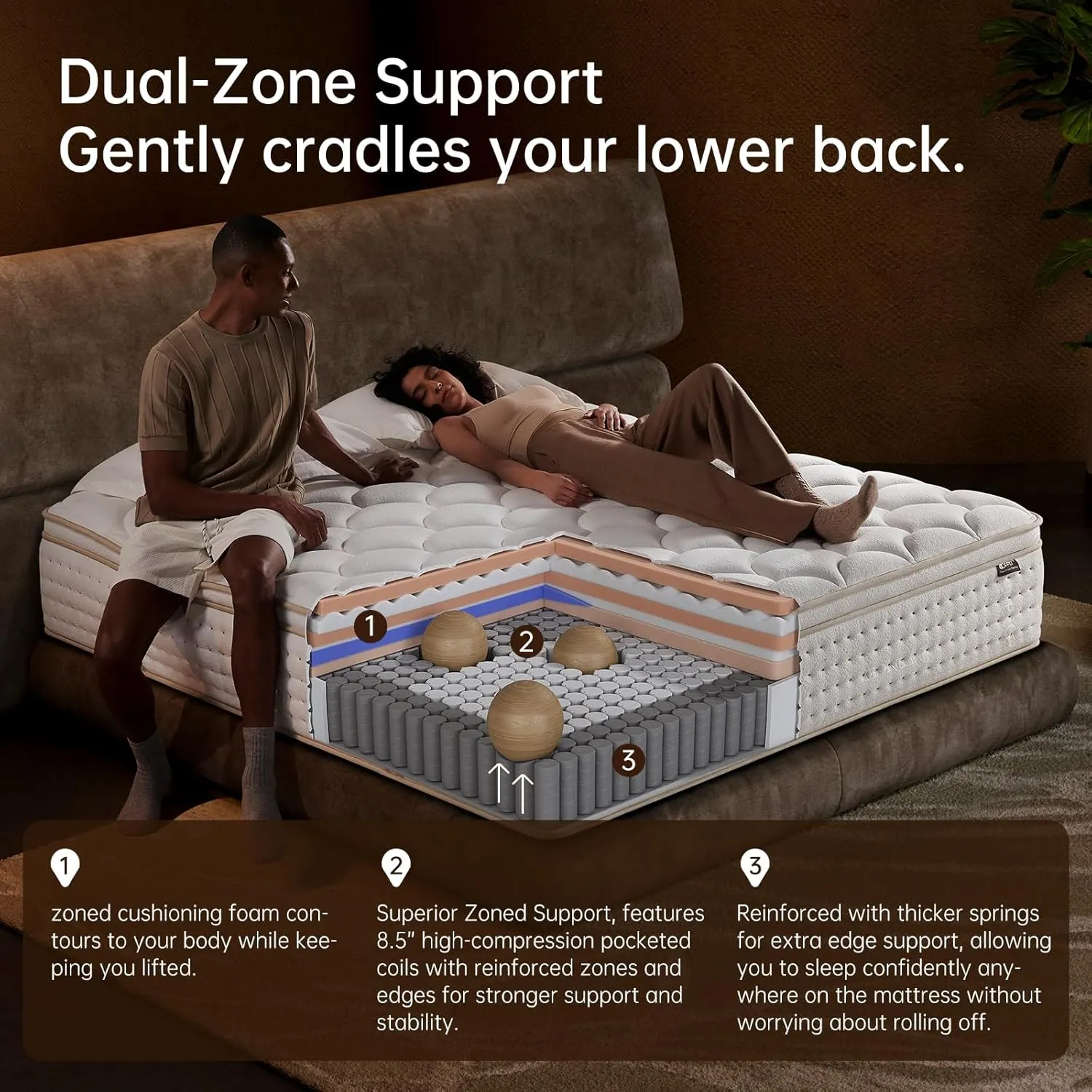 Queen Mattress 14 Inch – Medium Firm Hybrid with Memory Foam for Pressure Relief & Spinal Alignment, Zoned Back Support & Motion Isolation, Edge Support – 365-Night Home Trial