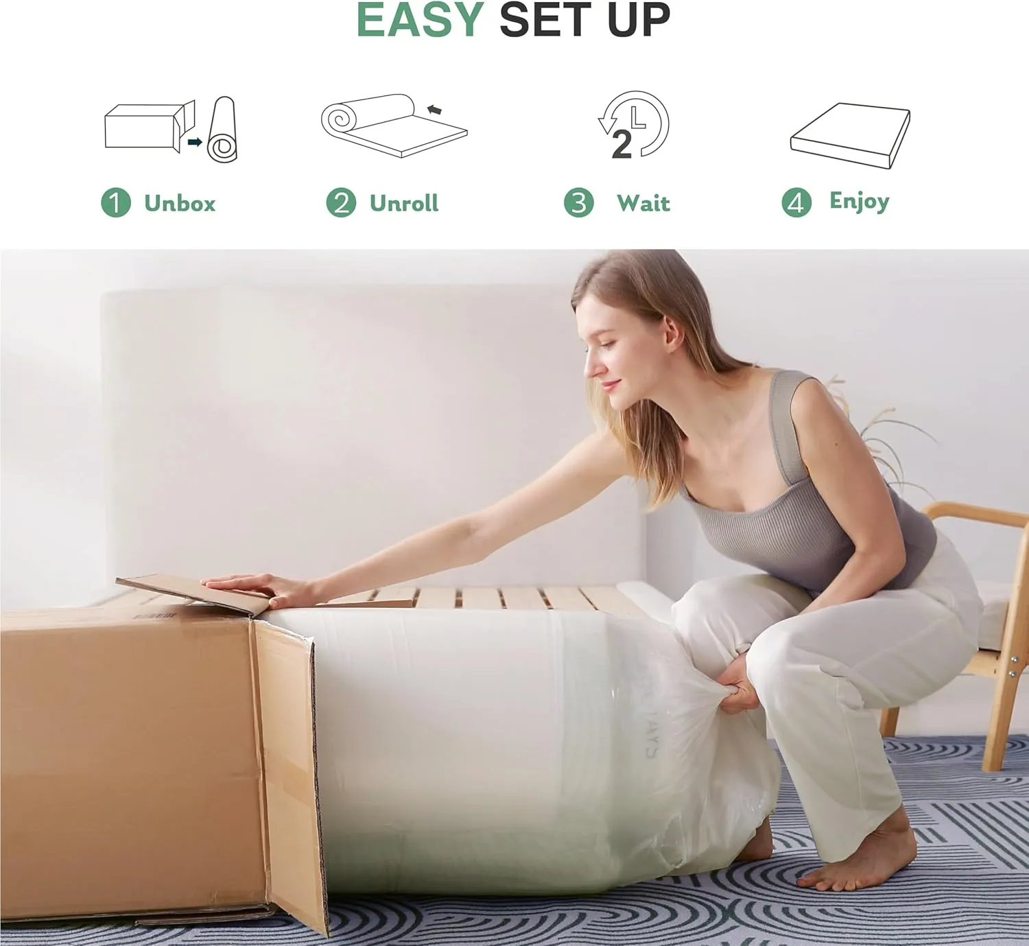 Queen Mattress in a Box, 10 inch Mattresses for Platform Bed Double Size Daybed, Green Tea Memory Foam Medium Firm