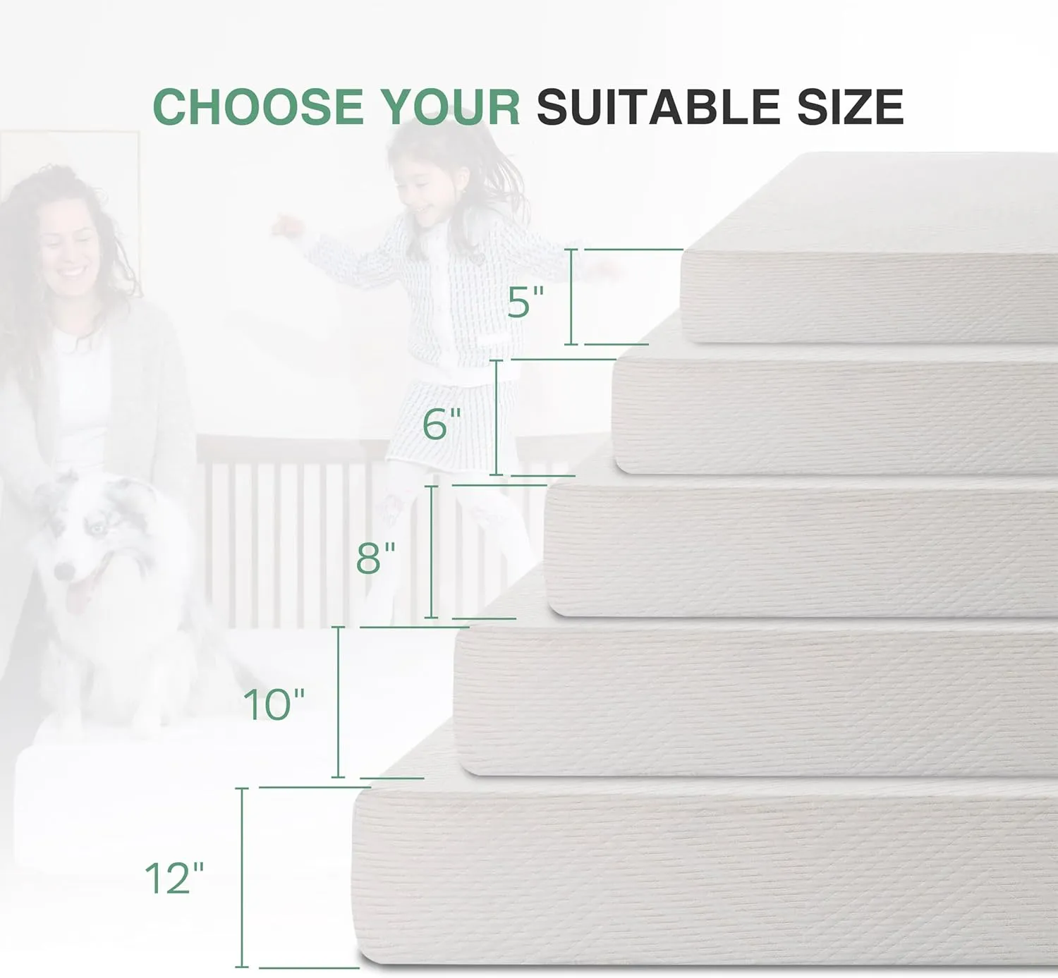 Queen Mattress in a Box, 10 inch Mattresses for Platform Bed Double Size Daybed, Green Tea Memory Foam Medium Firm