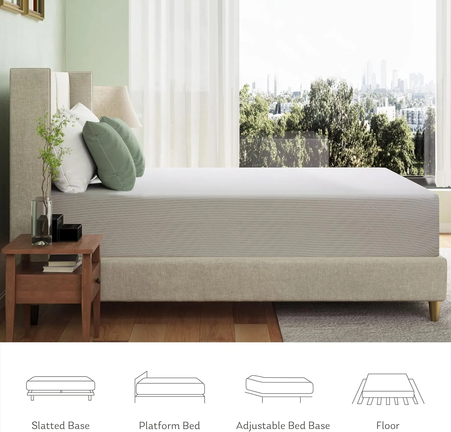 Queen Mattress in a Box, 10 inch Mattresses for Platform Bed Double Size Daybed, Green Tea Memory Foam Medium Firm