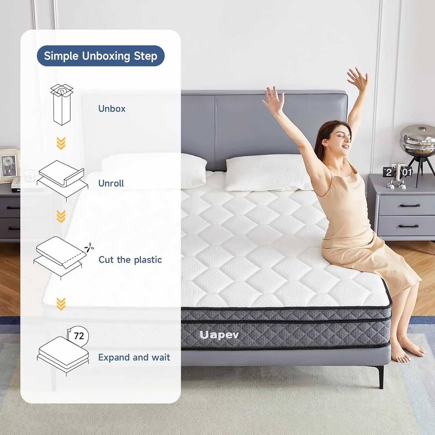 Queen Mattress,12inch Thickness in A Box,Memory Foam Hybrid,with Individual Pocket Spring for Motion Isolation & Silent Sleep,Pressure Relief,Plush Texture.
