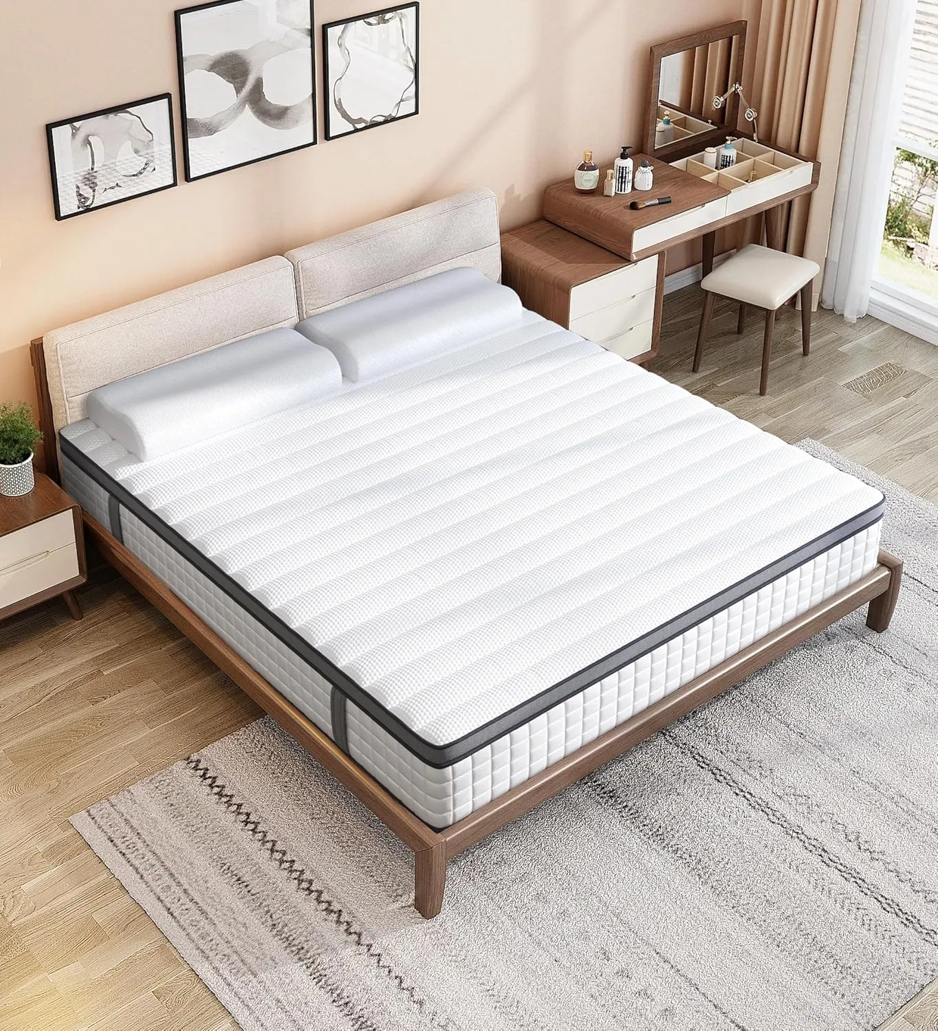 Queen Mattresses, 10 Inch Queen Size Mattress, Medium Firm Feel Memory Foam & Individual Pocket Springs, Pressure Relief & Support, Hybrid Mattress in a Box, CertiPUR-US Certified