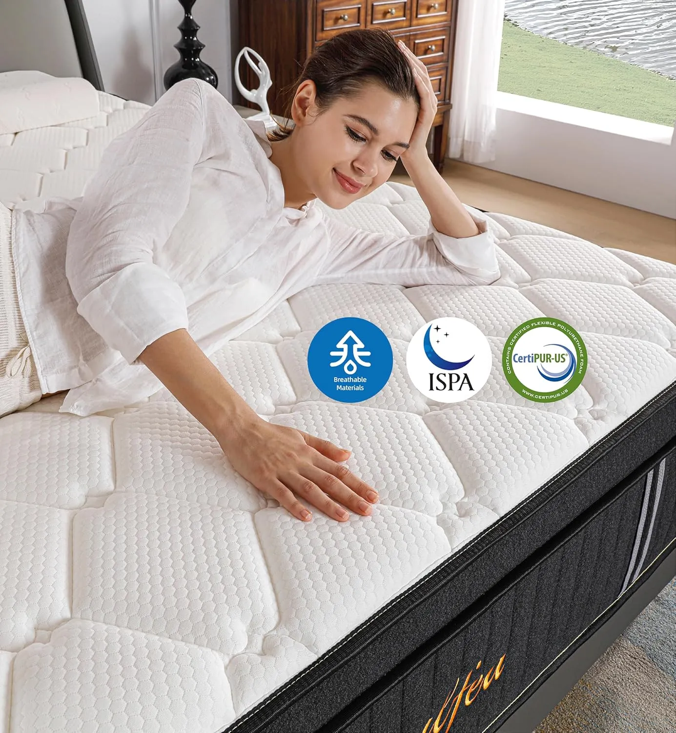 Queen Mattresses,14 Inch Queen Size Mattresses in a Box,Memory Foam Hybrid White & Black Mattress with Provide Support and Improve Sleep,Pressure Relief,Medium Firm