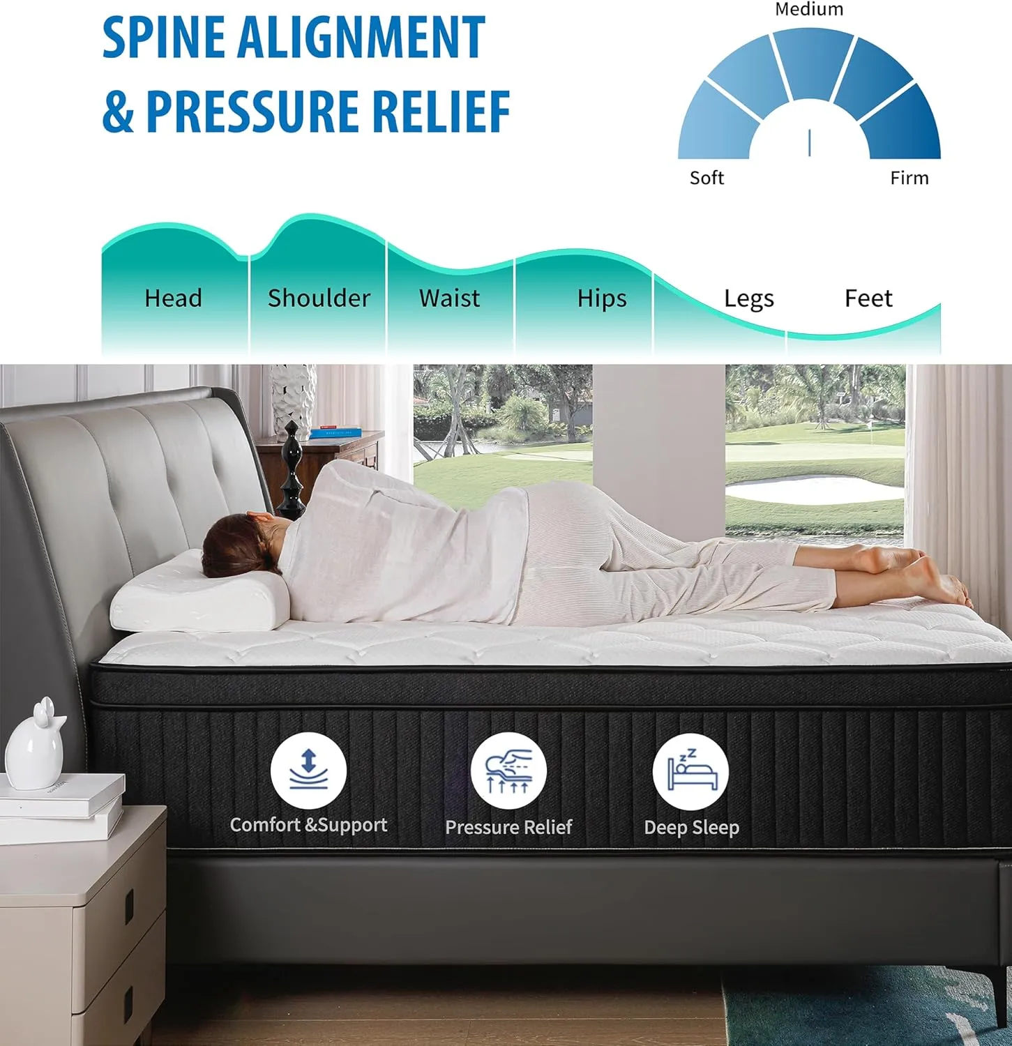 Queen Mattresses,14 Inch Queen Size Mattresses in a Box,Memory Foam Hybrid White & Black Mattress with Provide Support and Improve Sleep,Pressure Relief,Medium Firm