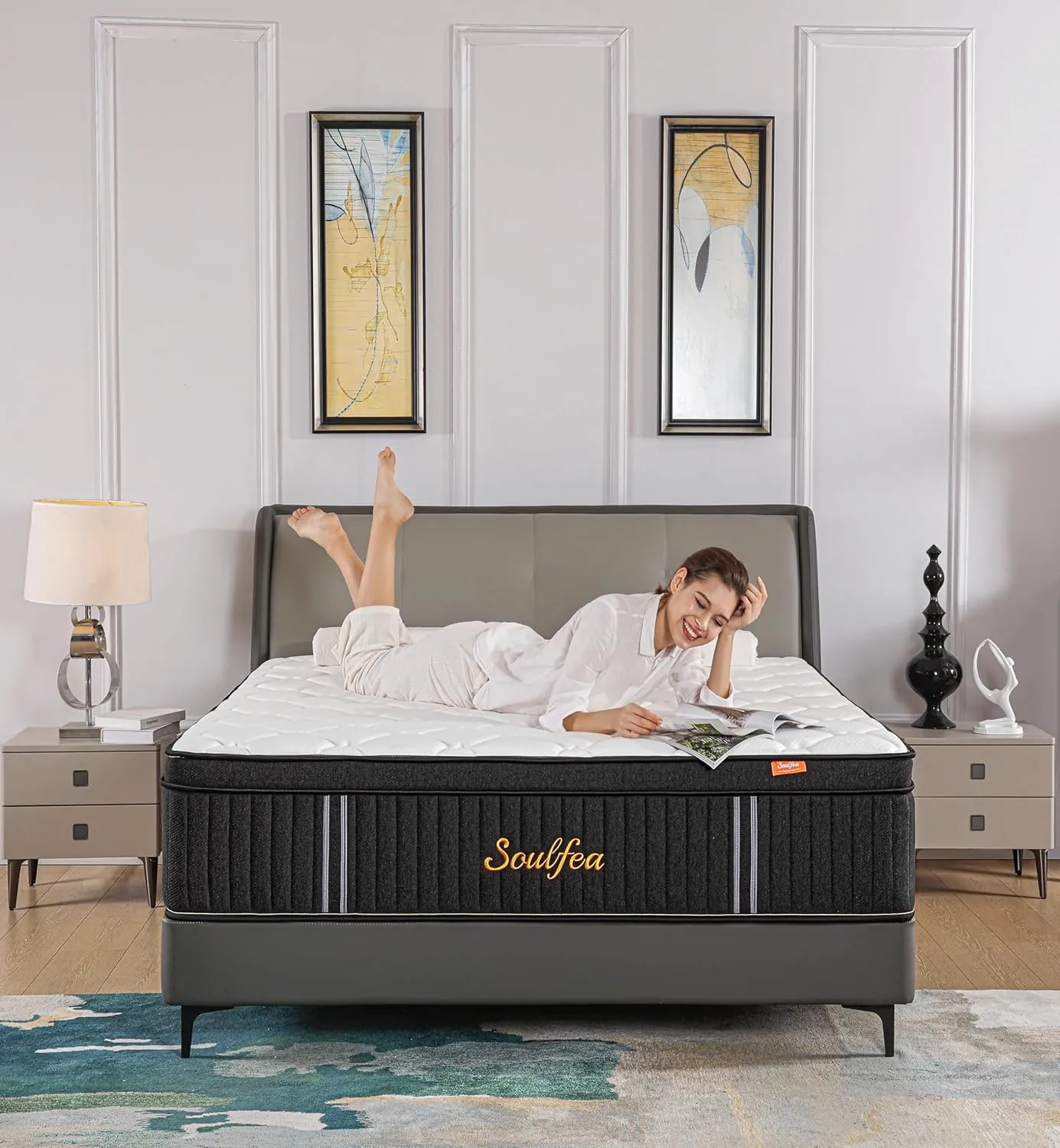 Queen Mattresses,14 Inch Queen Size Mattresses in a Box,Memory Foam Hybrid White & Black Mattress with Provide Support and Improve Sleep,Pressure Relief,Medium Firm