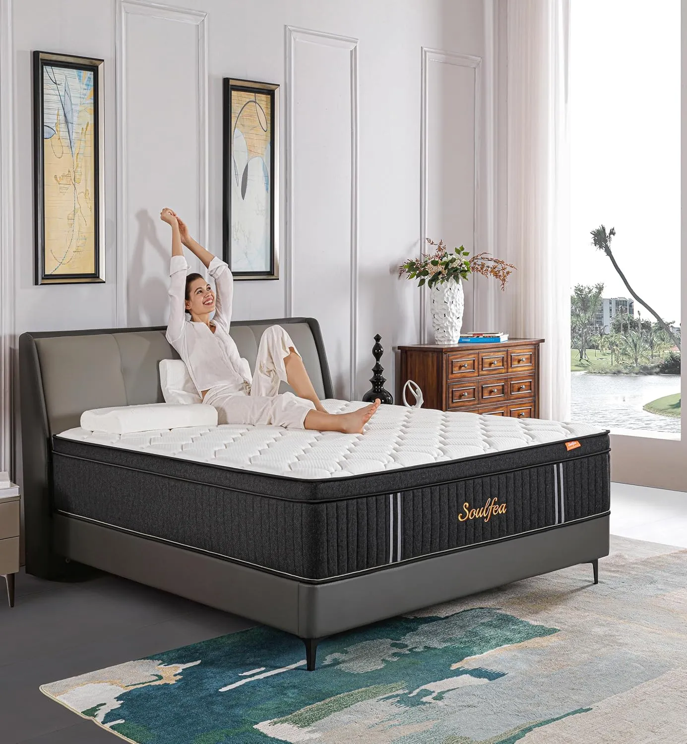Queen Mattresses,14 Inch Queen Size Mattresses in a Box,Memory Foam Hybrid White & Black Mattress with Provide Support and Improve Sleep,Pressure Relief,Medium Firm