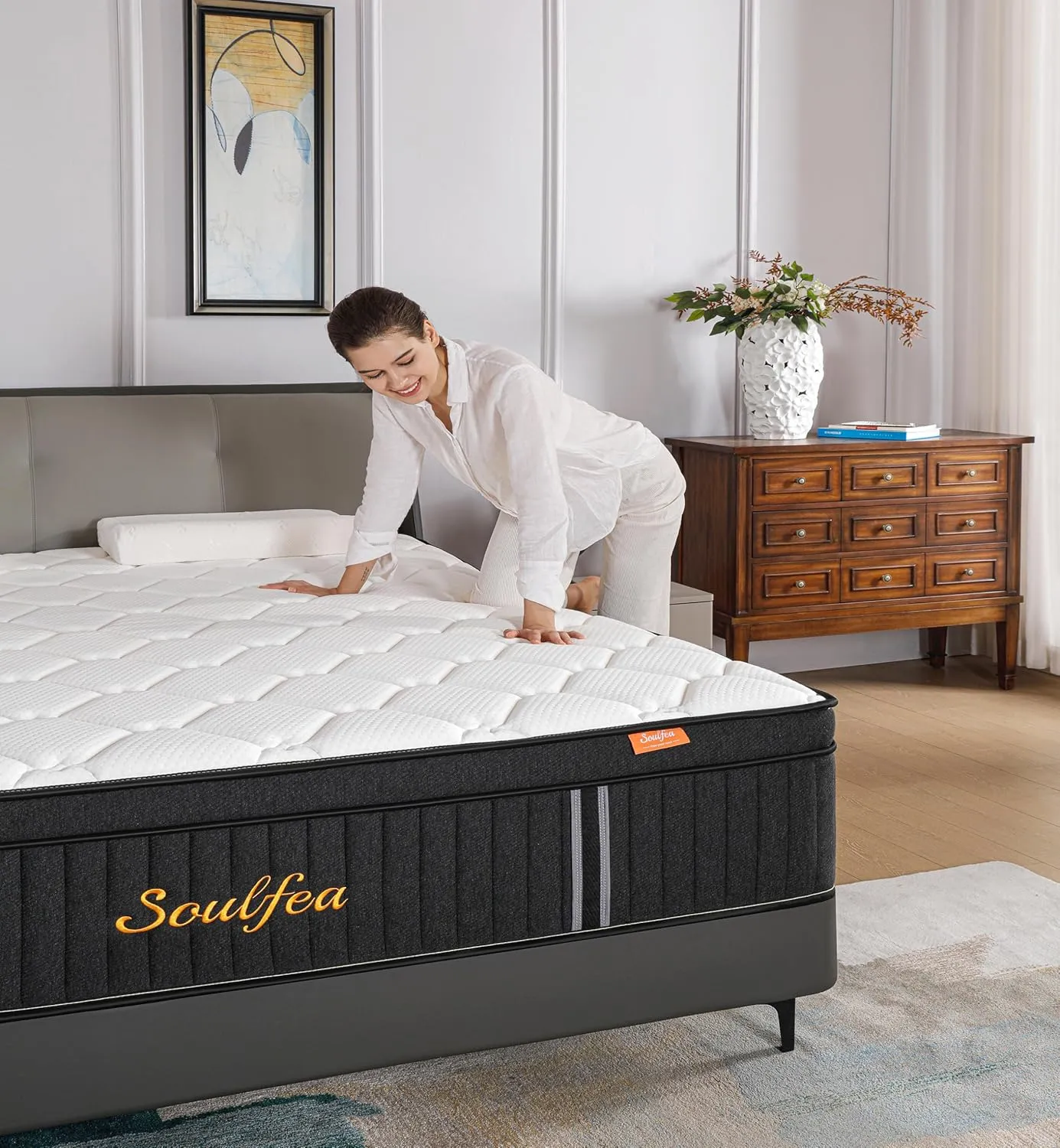 Queen Mattresses,14 Inch Queen Size Mattresses in a Box,Memory Foam Hybrid White & Black Mattress with Provide Support and Improve Sleep,Pressure Relief,Medium Firm