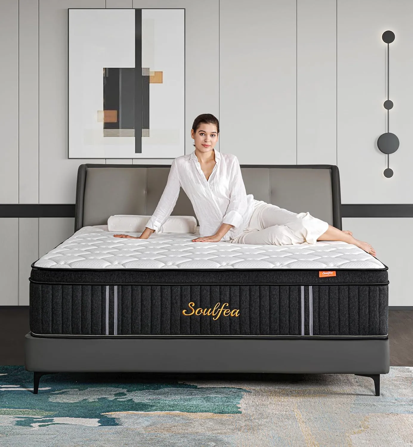 Queen Mattresses,14 Inch Queen Size Mattresses in a Box,Memory Foam Hybrid White & Black Mattress with Provide Support and Improve Sleep,Pressure Relief,Medium Firm
