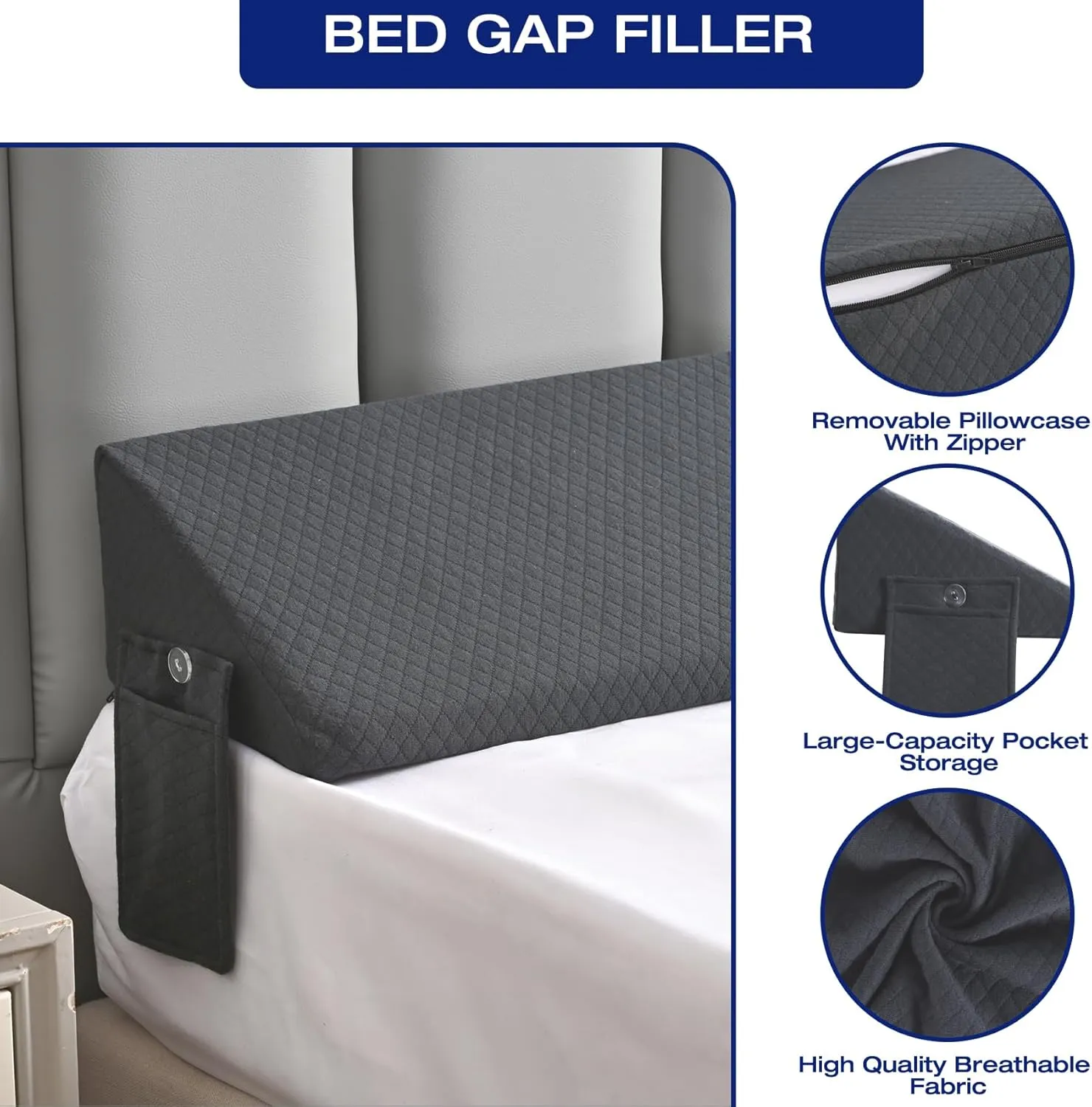 Queen Size Bed Wedge Pillow for Headboard Gap Filler, Long Triangle Wedges Bolster Nora Pillows for Sleep,Between Mattress and Headboards,Must Have Home Essentials,Bedding Sets Collections Beds Decor
