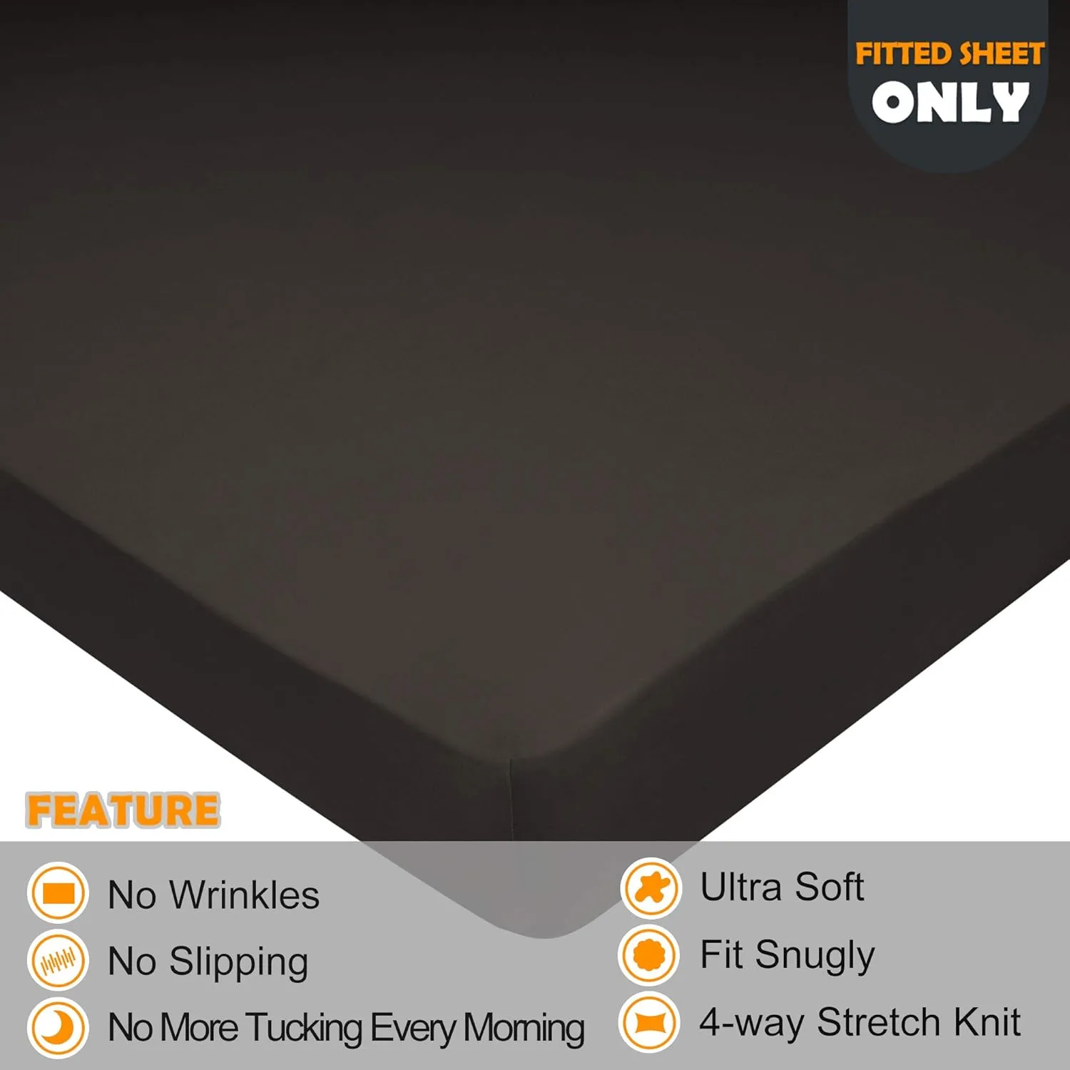 Queen Size Fitted Sheet Only - 4-Way Stretch Jersey Knit, T-Shirt Feeling & Ultra Soft, Wrinkle Free, Non-Slip & Snug Fit for Mattress (Deep: 5"-16") - Brown, Queen