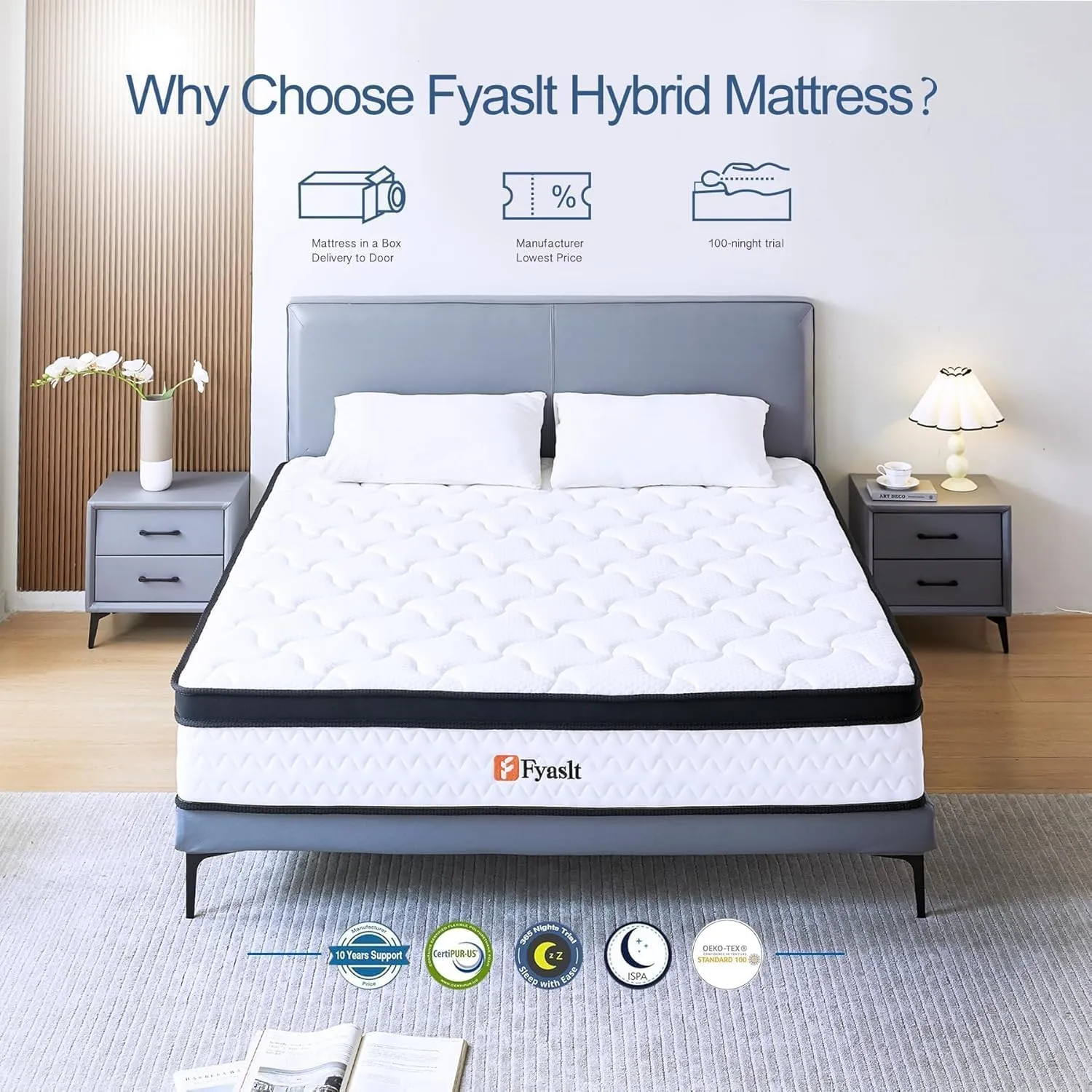 Queen Size Mattress, 10 Inch Memory Foam Hybrid Mattress in a Box with Individual Pocket Spring for Motion Isolation & Strong Edge Support & Pressure Relief, CertiPUR-US,100 Nights Trial