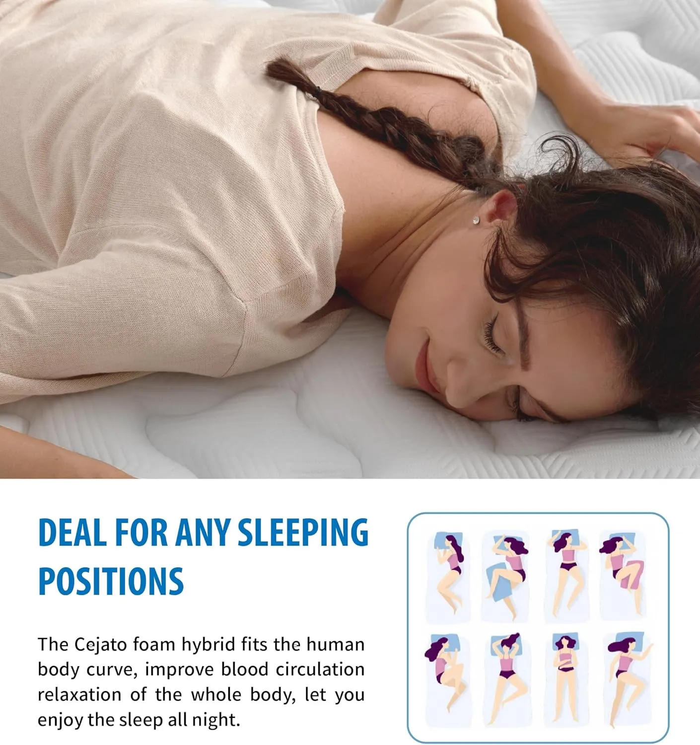 Queen Size Mattresses,10 Inch Memory Foam Hybrid Queen Mattresses in a Box White Mattress with Provide Sleep Support and Pressure Relief,Medium Firm,CertiPUR-US.