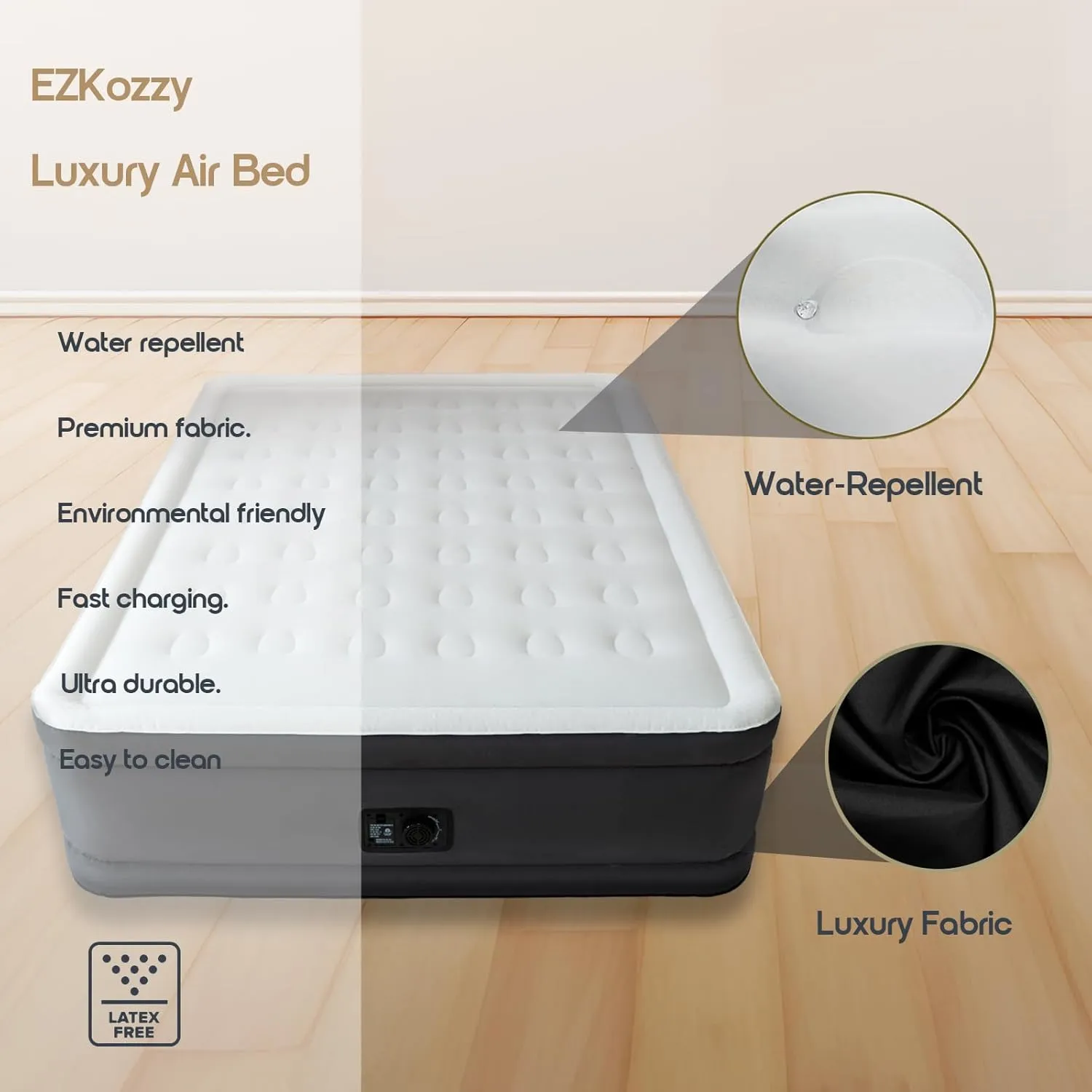Queen Size Premium Air Mattress with Built-in Pump for Home Camping Guest-Room Inflatable Airbed Blow Up Mattress Firm 18" Grey