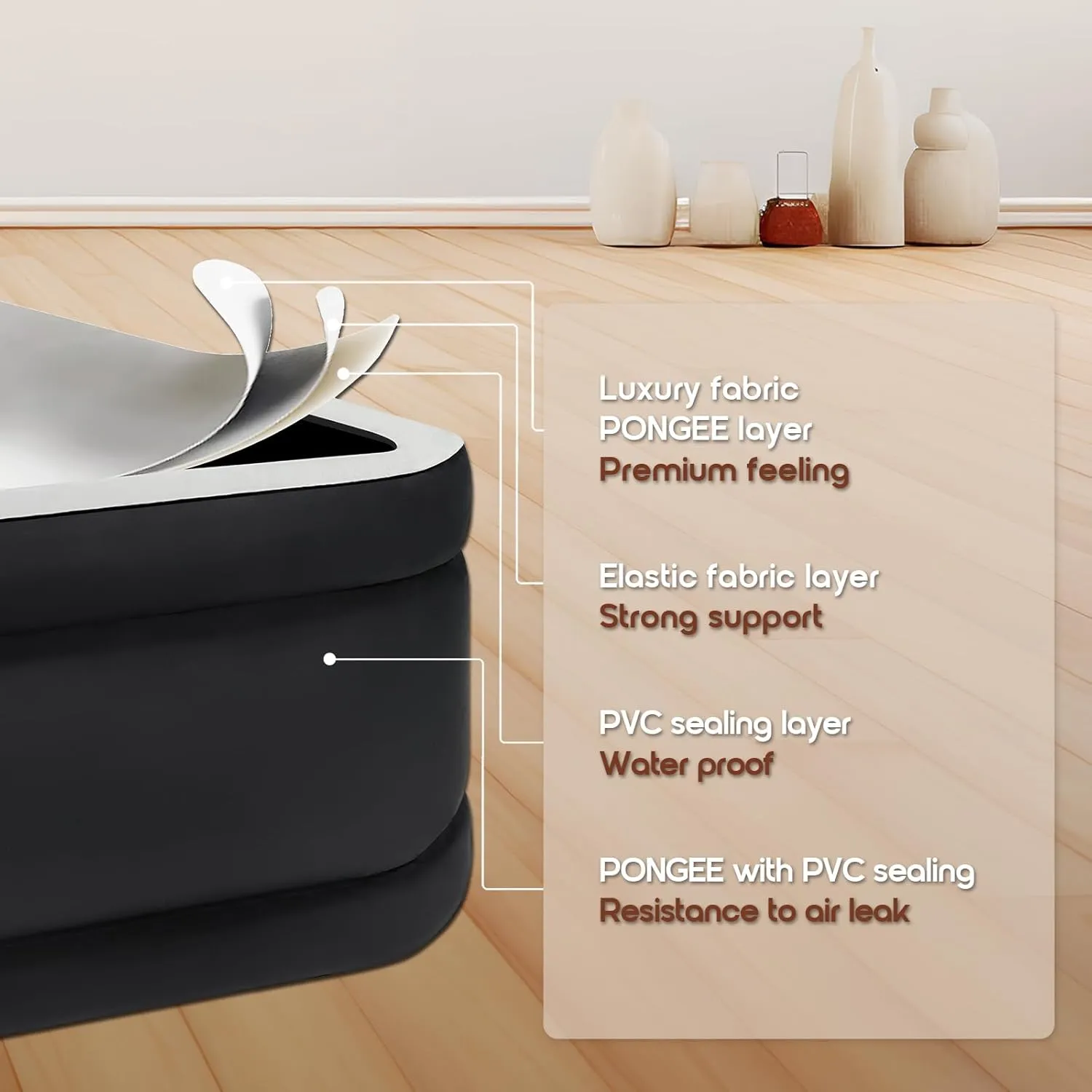 Queen Size Premium Air Mattress with Built-in Pump for Home Camping Guest-Room Inflatable Airbed Blow Up Mattress Firm 18" Grey