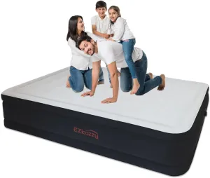 Queen Size Premium Air Mattress with Built-in Pump for Home Camping Guest-Room Inflatable Airbed Blow Up Mattress Firm 18" Grey