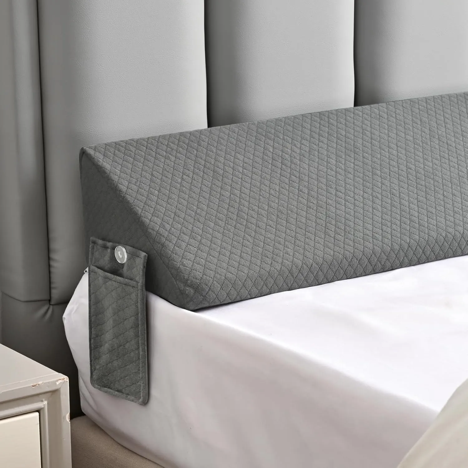 Queen Size Wedge Pillow for Headboard Gap Filler Nora Pillow Wedge Long Wedge Pillow for Queen Size Bed Gap(0-8") Between Mattress and Headboard Grey 60"x10"x6"