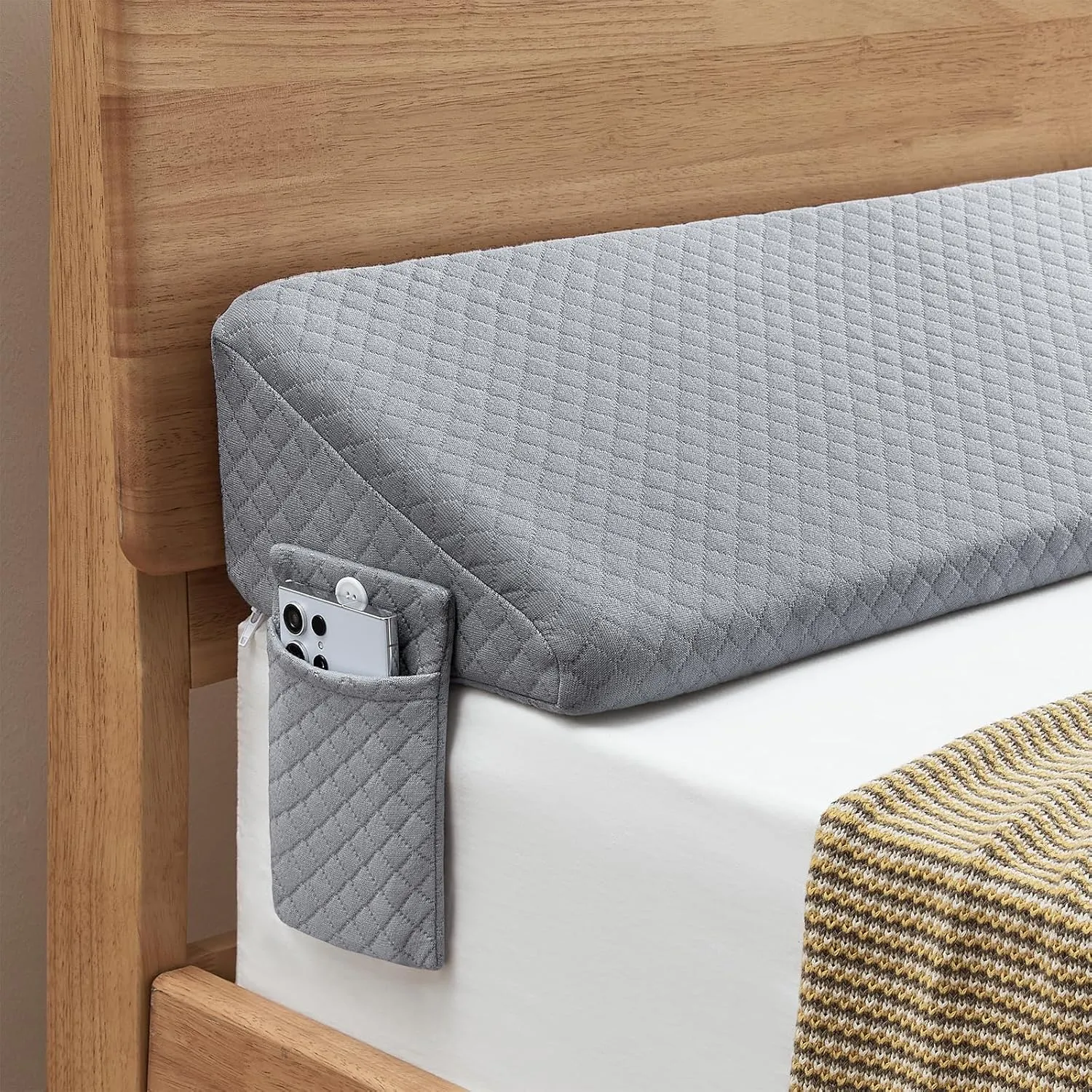 Queen Size（60"x10"x6"） Bed Wedge Pillow for Headboard - Upgraded Bed Gap Filler Queen Between Mattress and Headboard - Triangle Pillow - Grey