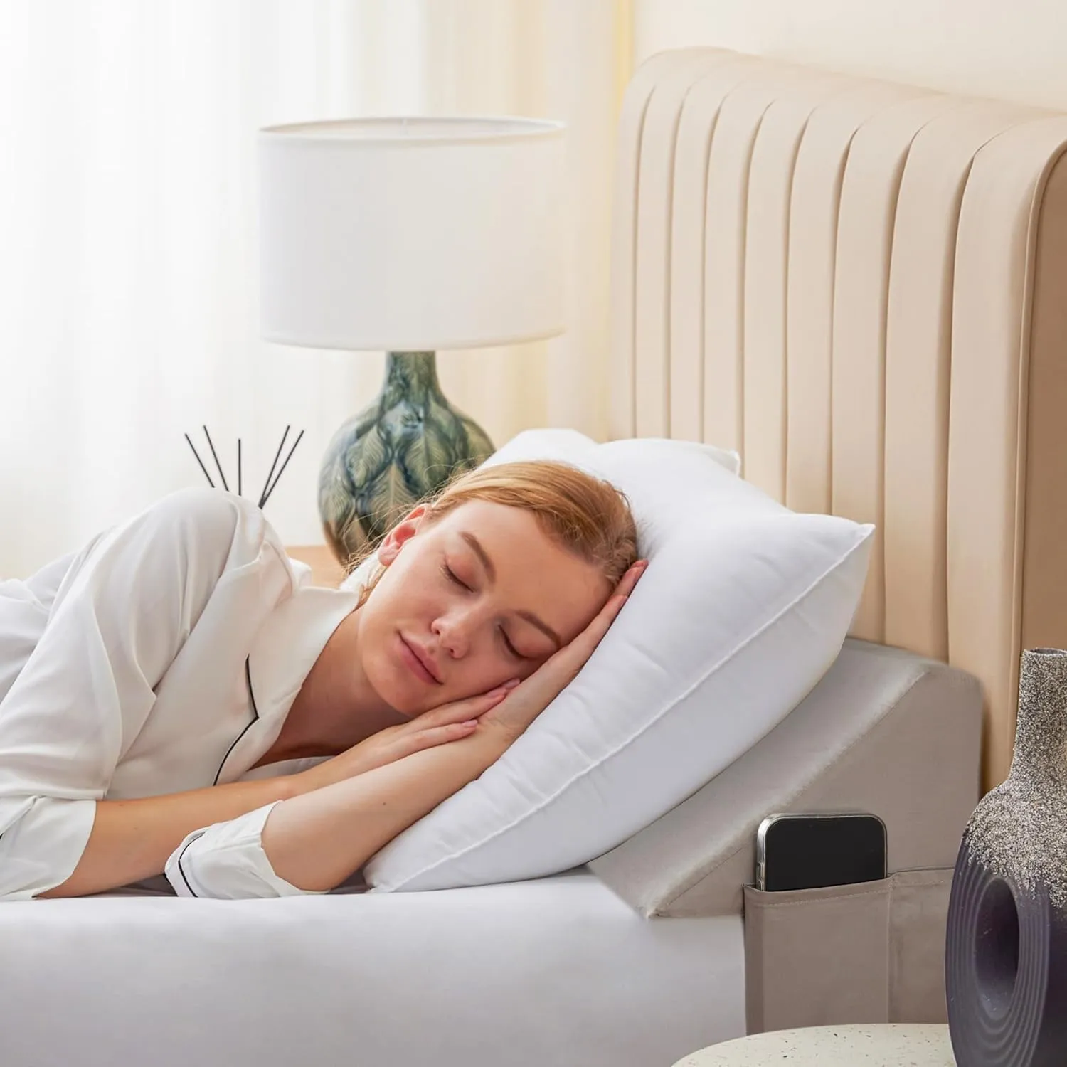 Queen Wedge Pillow Headboard, Bed Wedge Pillow for Headboard, Pillow Wedge for Headboard Gap, Bed Gap Filler Queen- Fill The Gap (0-7") Between Headboard and Mattress (Gray, 60"x10"x6")