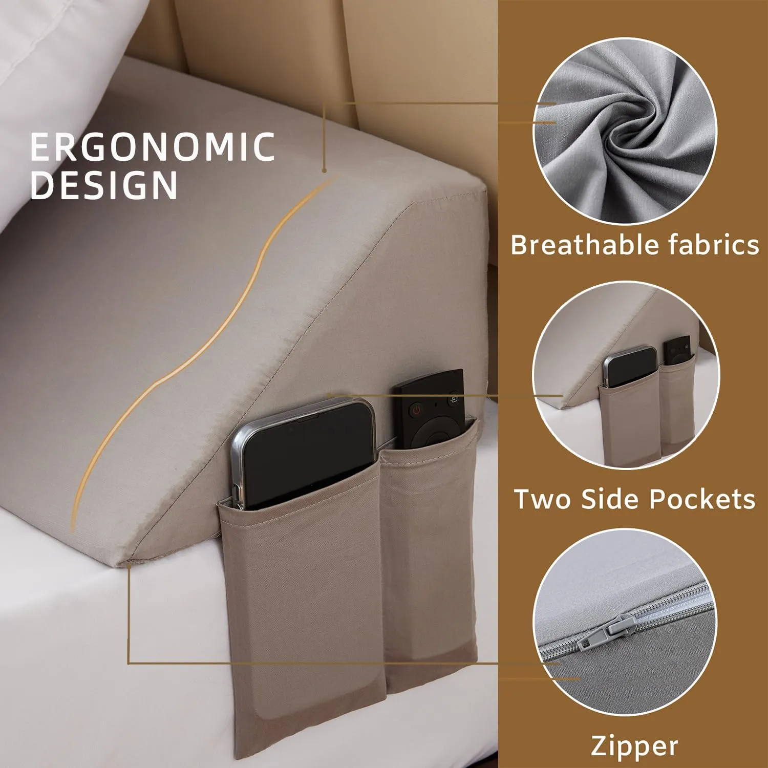 Queen Wedge Pillow Headboard, Bed Wedge Pillow for Headboard, Pillow Wedge for Headboard Gap, Bed Gap Filler Queen- Fill The Gap (0-7") Between Headboard and Mattress (Gray, 60"x10"x6")