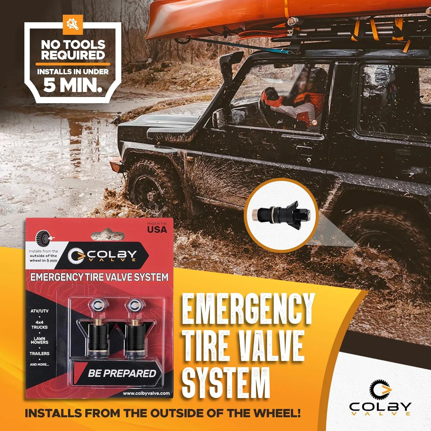 Quick Emergency Valve Stem Replacement Kit for Tubeless Tires | No Tools Required for Install | No Need to Remove Tire | Tire Valve Stem Kit Made in USA from quality 360 brass components