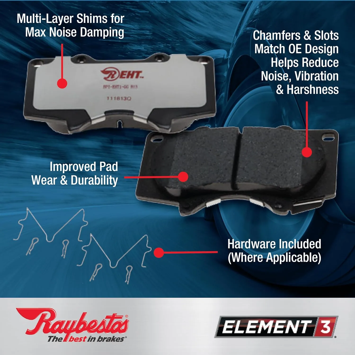 Raybestos Element3 Automotive Replacement Front Brake Pad Set for Select Jeep, Chrysler, Dodge (EHT1285H)