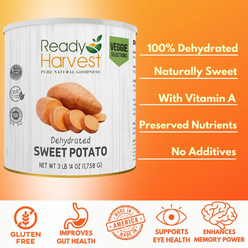 Ready Harvest Dehydrated Sweet Potatoes – Canned Sweet Potatoes Alternative | Camper Must-Haves & Camping Essentials | Hurricane Preparedness Survival Food | Pantry Staples | #10 Can | 25-Year Shelf Life