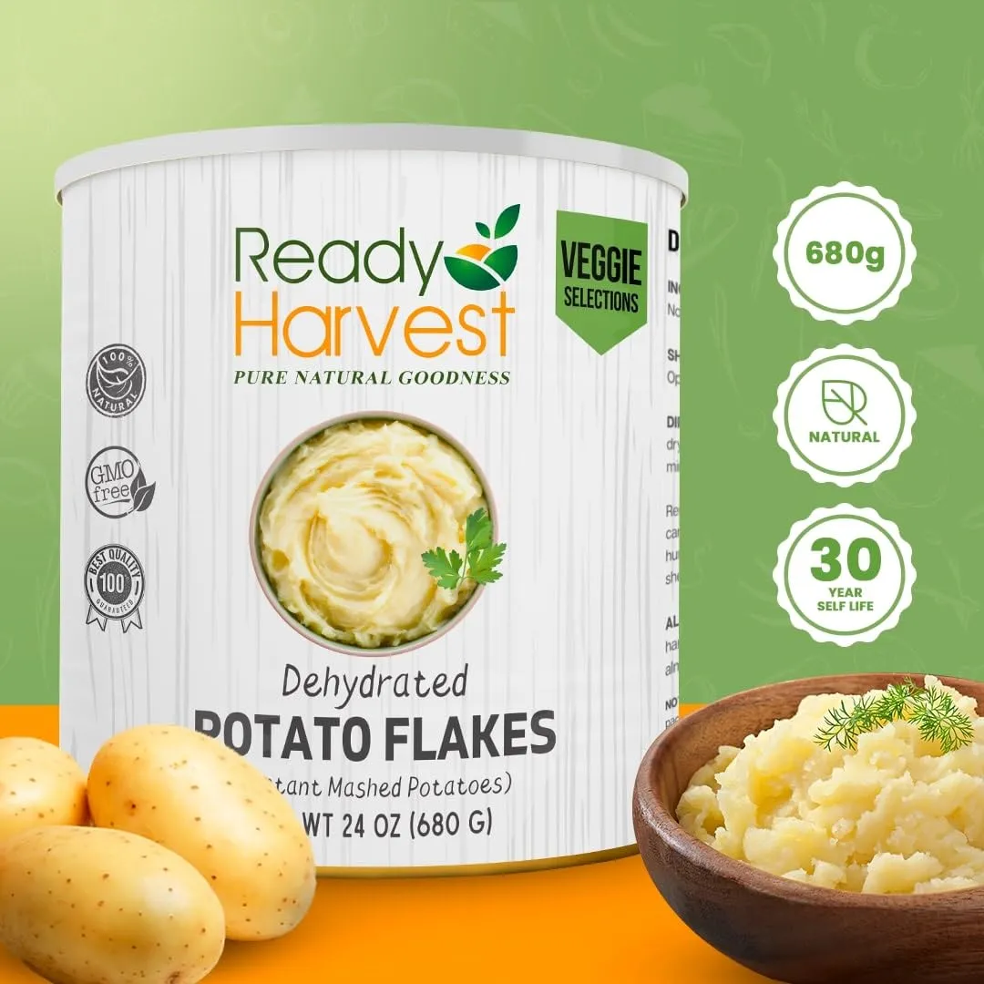 Ready Harvest Food Dehydrated Potato Flakes for instant mashed potatoes | Camper must haves camping essentials | Hurricane Preparedness Items, Survival Food, #10 Can | 30 Year Shelf Life