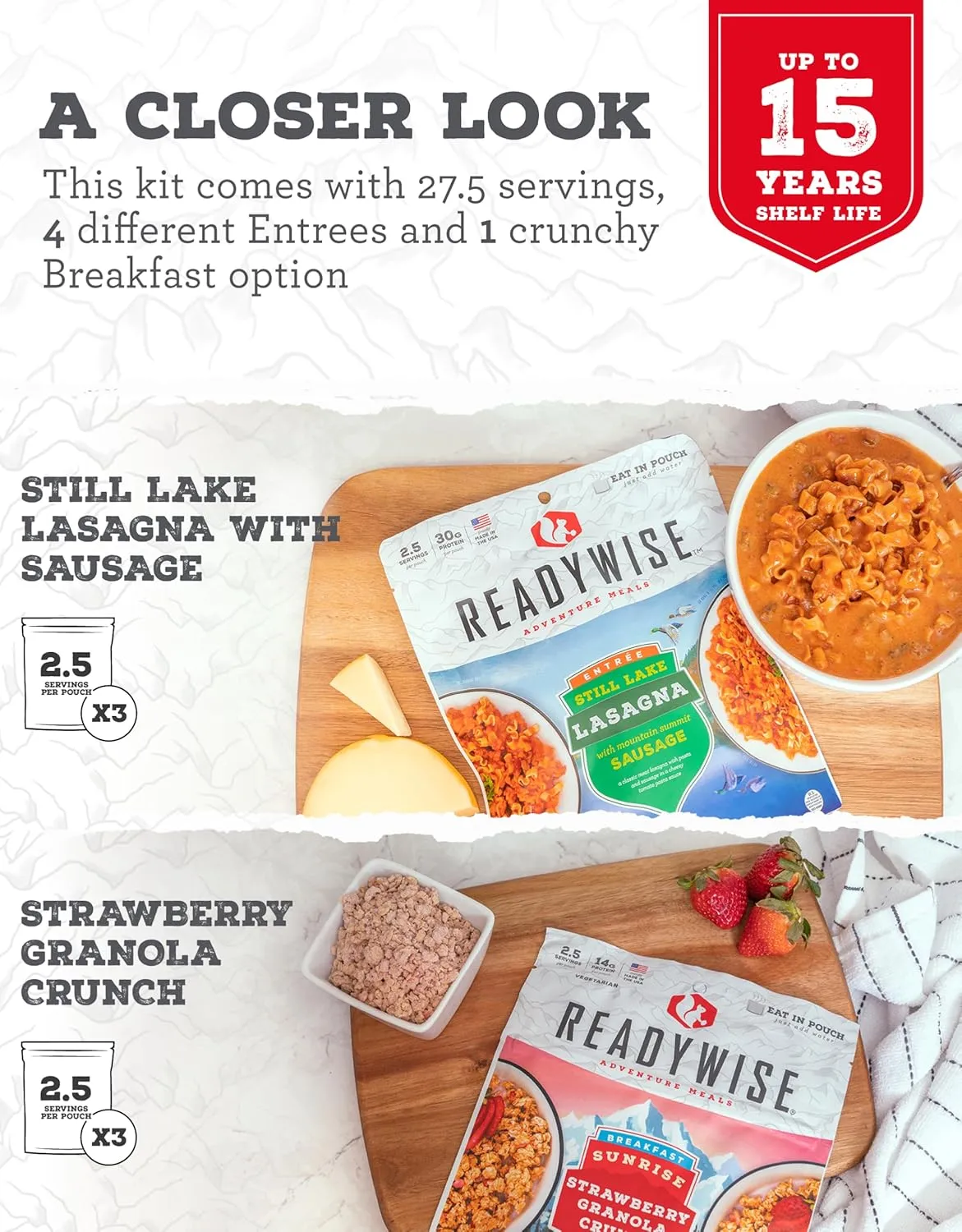 ReadyWise Outdoor Meals Kit, Freeze-Dried Backpacking and Camping Meals, Tasty Meals and Snacks for Hiking, Backpacking, or Emergency Preparedness, Pack of 13