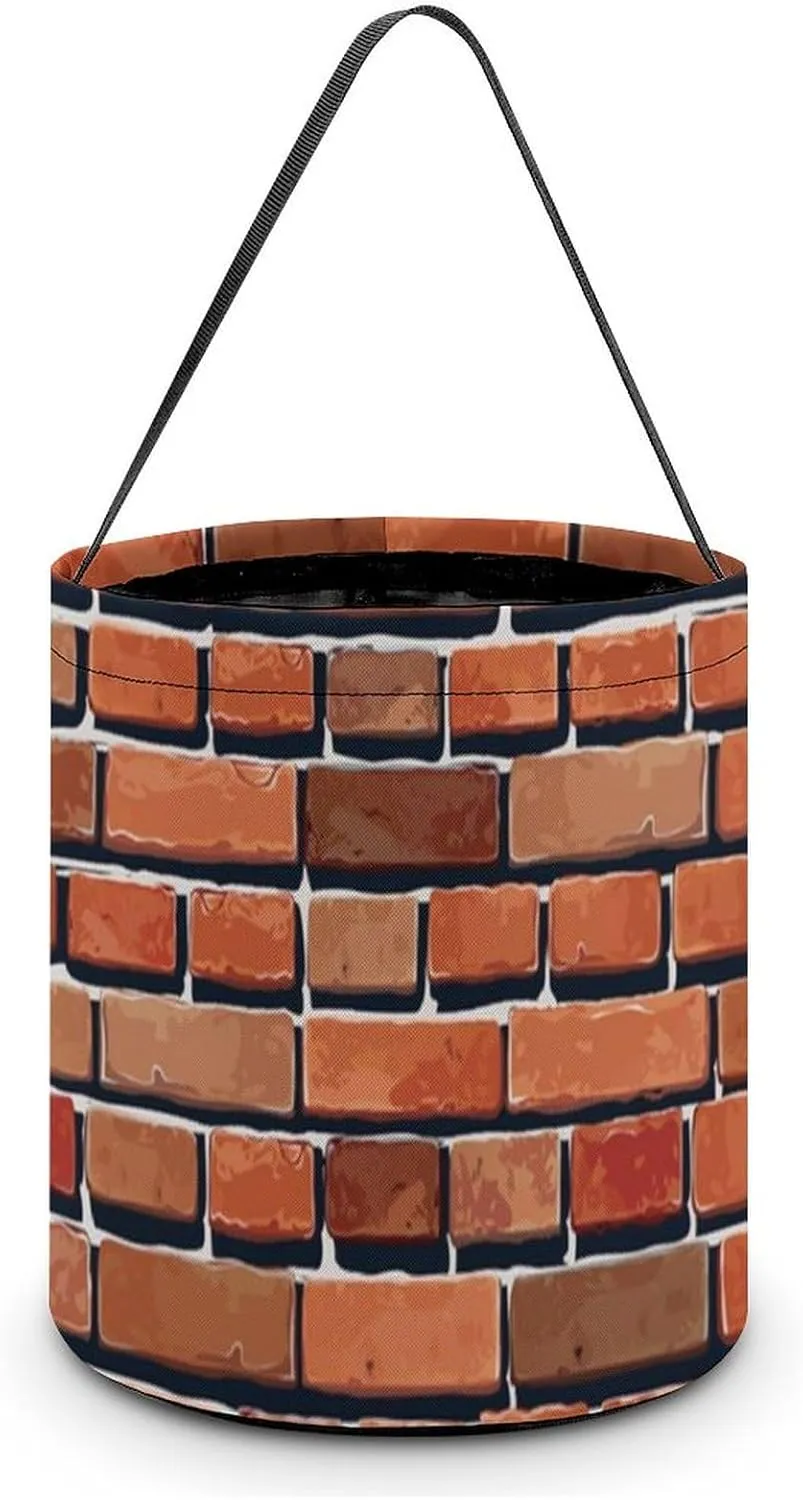 Red Brick Wall Funny Easter Egg Bags Trick-o-r-Treat Tote Bag Reusable Bucket Storage Basket Handbag Party Novelty