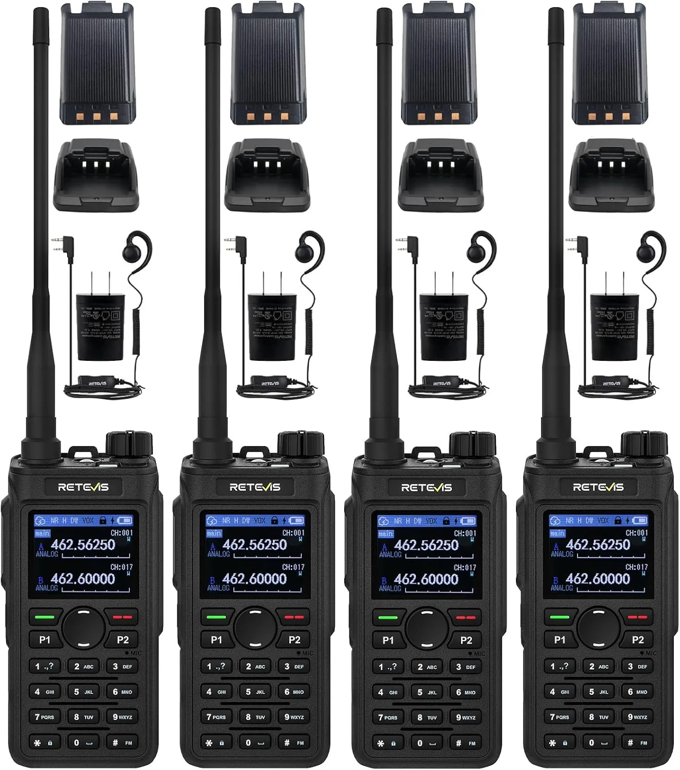 Retevis C2 Two Way Radio Long Range,Group Call,AI Noise Reduction,2000mAh,USB-C,Walkie Talkies with Earpiece Kit,Professional GMRS 2 Way Radio for Emergency,Team,Rescue(4 Pack)