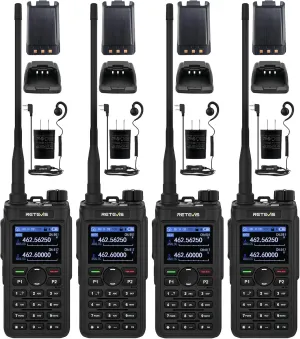 Retevis C2 Two Way Radio Long Range,Group Call,AI Noise Reduction,2000mAh,USB-C,Walkie Talkies with Earpiece Kit,Professional GMRS 2 Way Radio for Emergency,Team,Rescue(4 Pack)