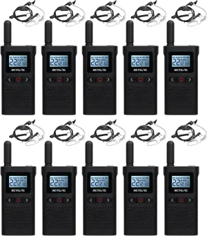 Retevis RB28 Walkie Talkies with Earpiece,USB-C Walkie Talkies Rechargeable,Large LCD Screen,1500mAh,NOAA Weather,Business Walkie Talkie for Adults Long Range for School Restaurant Healthcare(10 Pack)