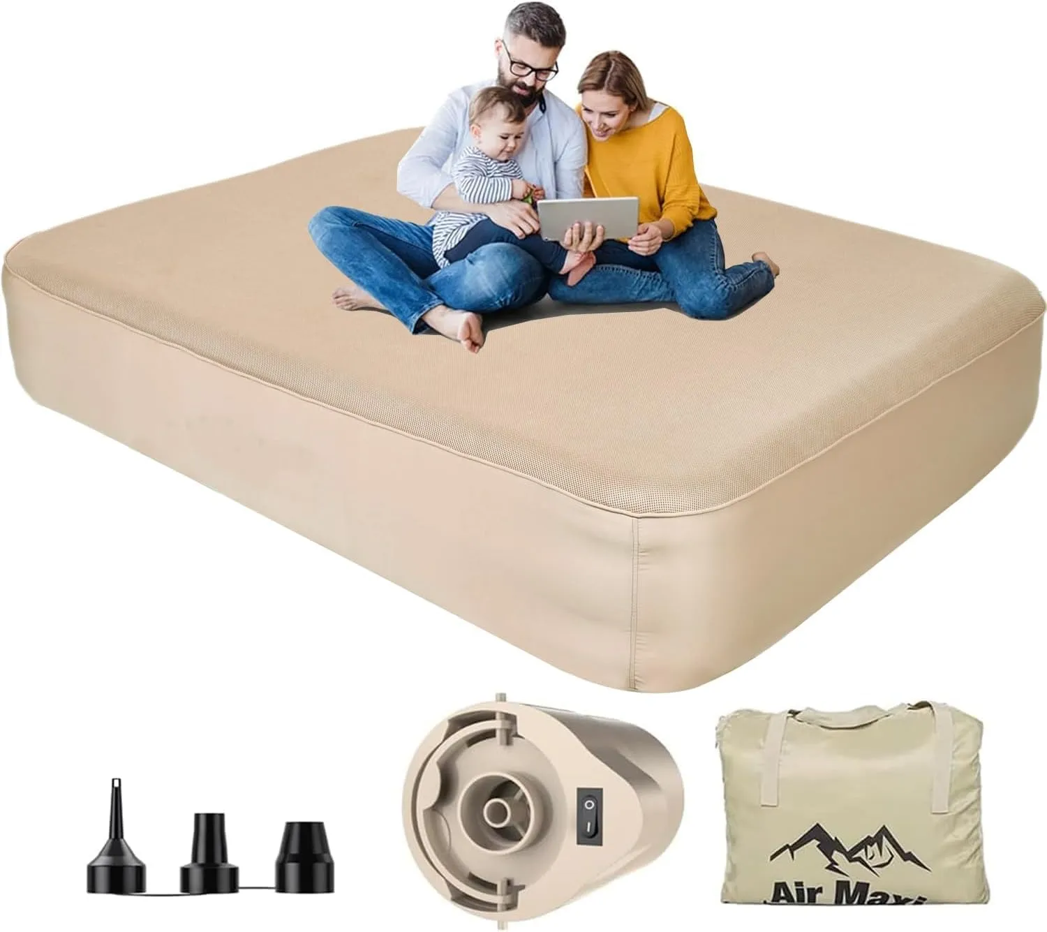 RGA Camping Air Mattress Queen with Built in Pump, 13.78" Height Inflatable Airbed, Fast & Easy Inflation/Deflation Inflatable Mattress with Portable Carrying Bag, Inflatable Bed for Home, Camping