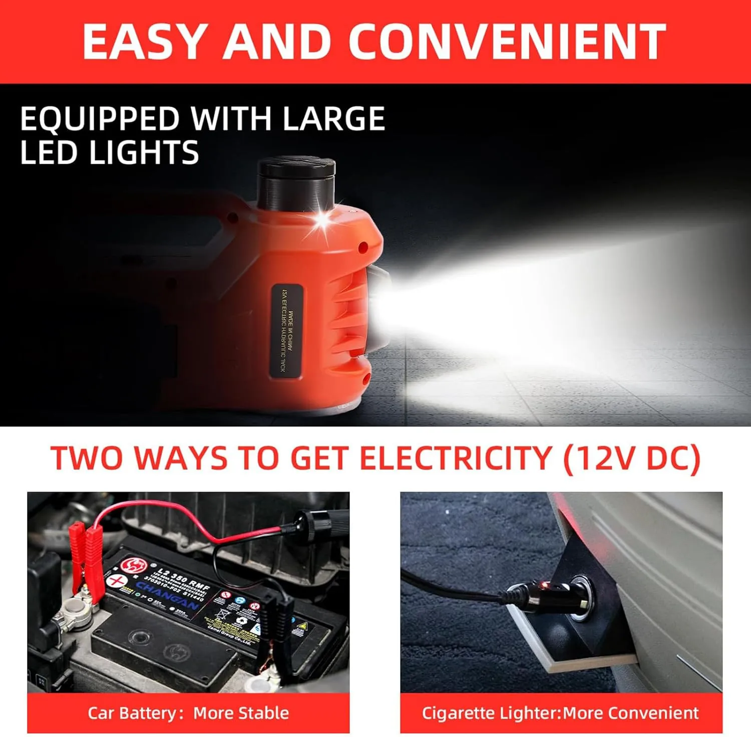 ROGTZ Electric Hydraulic Car Jack Kit with Impact Wrench and Tire Inflator Pump, 5 Ton 12V Hydraulic Jack for SUV Sedans Tire Change with LED Light(Red)