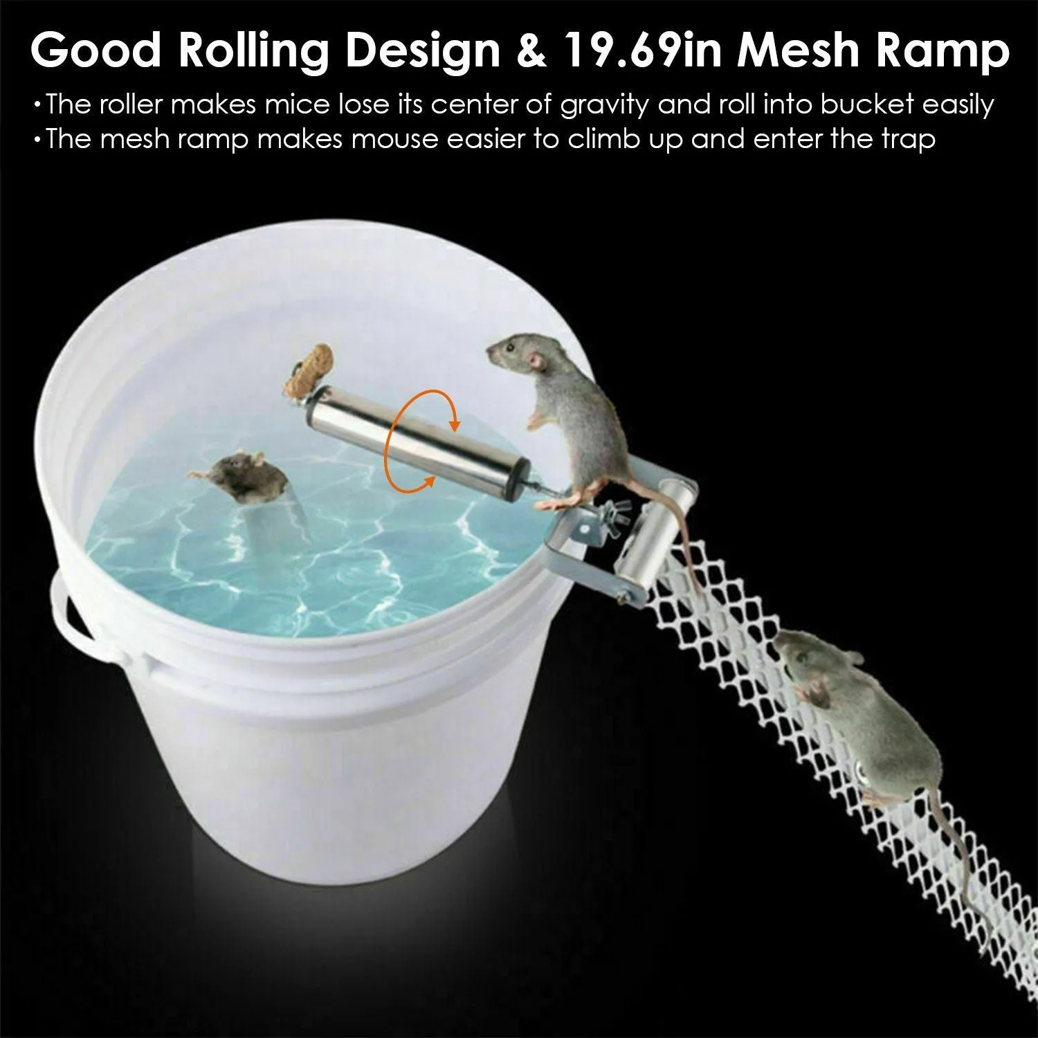 Roll Trap Log Rolling Mouse Catcher with 19.69" Mesh Ramp