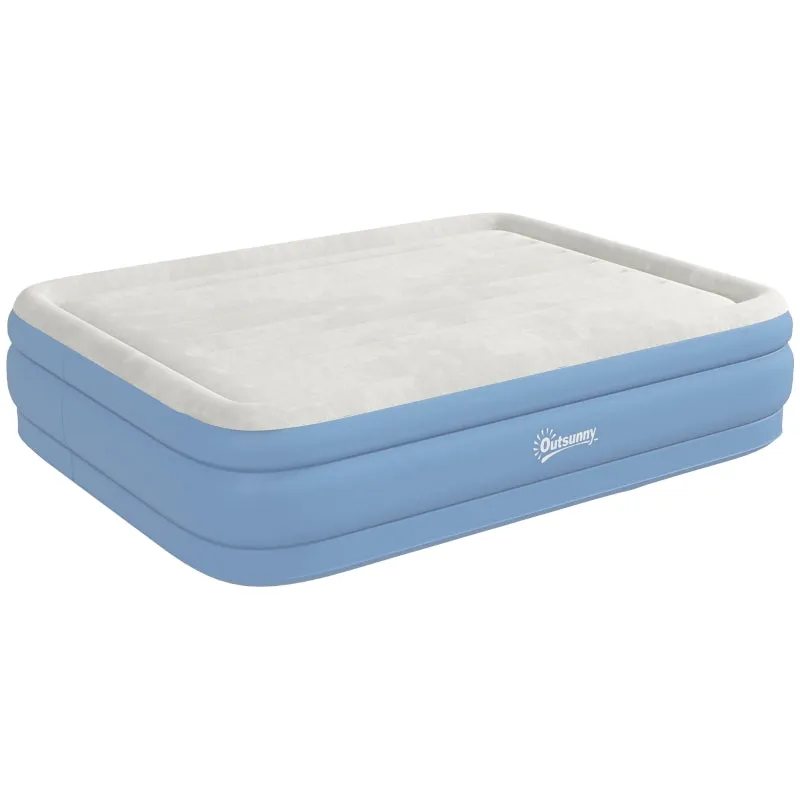 Rootz 2 Person Inflatable Camping Mattress - Air Bed - Blow-Up Mattress - Built-in Pump - Carry Bag - 203cm x 152cm x 46cm - Light Blue - Optimal Body Support - Quick Inflation - Compact and Portable