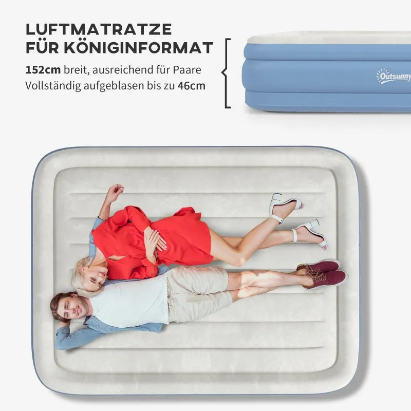 Rootz 2 Person Inflatable Camping Mattress - Air Bed - Blow-Up Mattress - Built-in Pump - Carry Bag - 203cm x 152cm x 46cm - Light Blue - Optimal Body Support - Quick Inflation - Compact and Portable