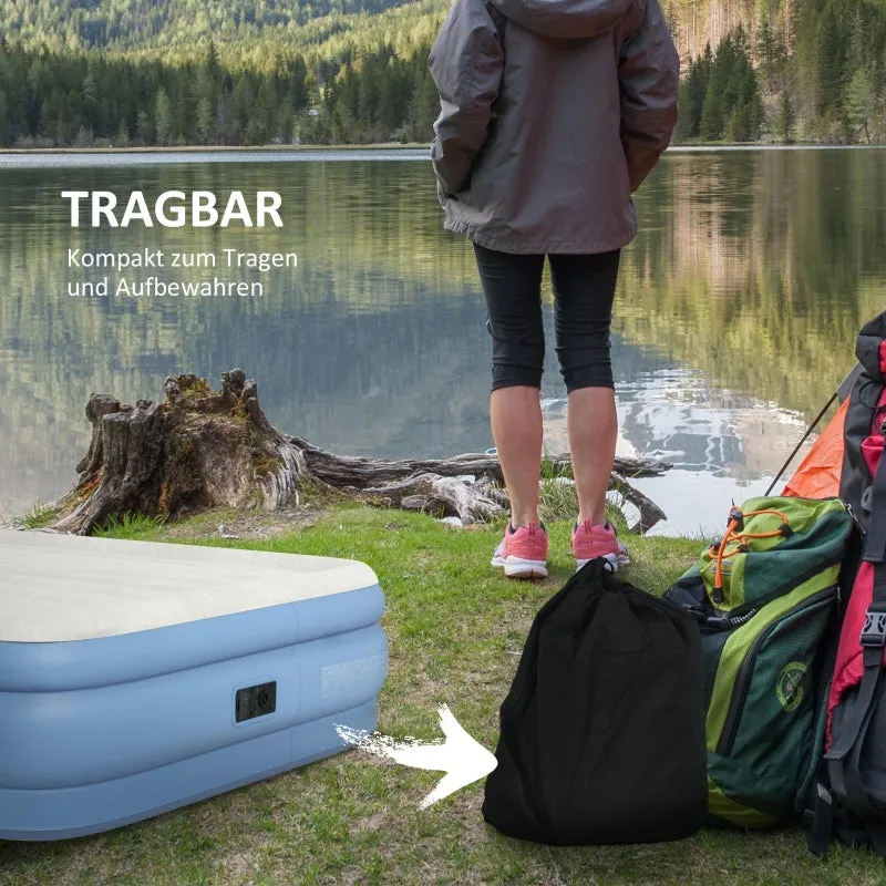 Rootz 2 Person Inflatable Camping Mattress - Air Bed - Blow-Up Mattress - Built-in Pump - Carry Bag - 203cm x 152cm x 46cm - Light Blue - Optimal Body Support - Quick Inflation - Compact and Portable