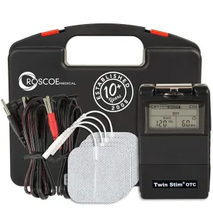 Roscoe Medical TENS Unit and EMS Muscle Stimulator, Twin Stim - OTC TENS Machine for Back Pain Relief, Lower Back Pain Relief, Neck Pain, or Sciatica Pain Relief, Clinical Strength Stim Machine
